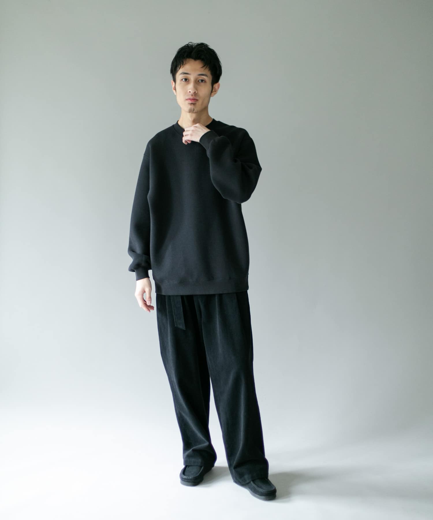 スラブダンボールクルーネックロングスリーブTシャツ(M BLACK