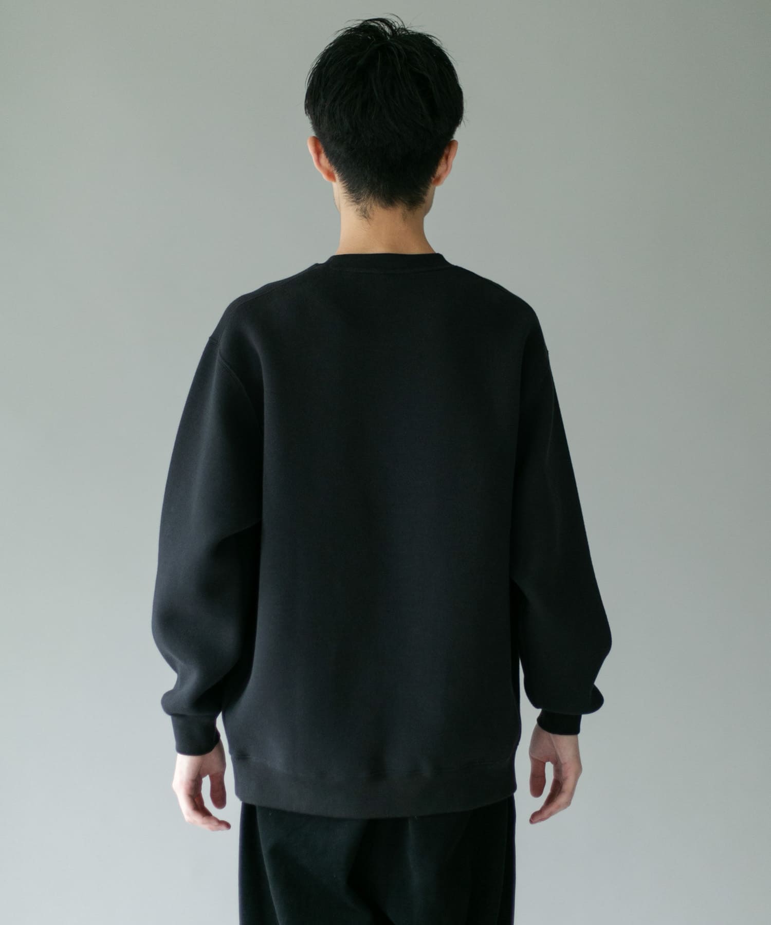 スラブダンボールクルーネックロングスリーブTシャツ(M BLACK