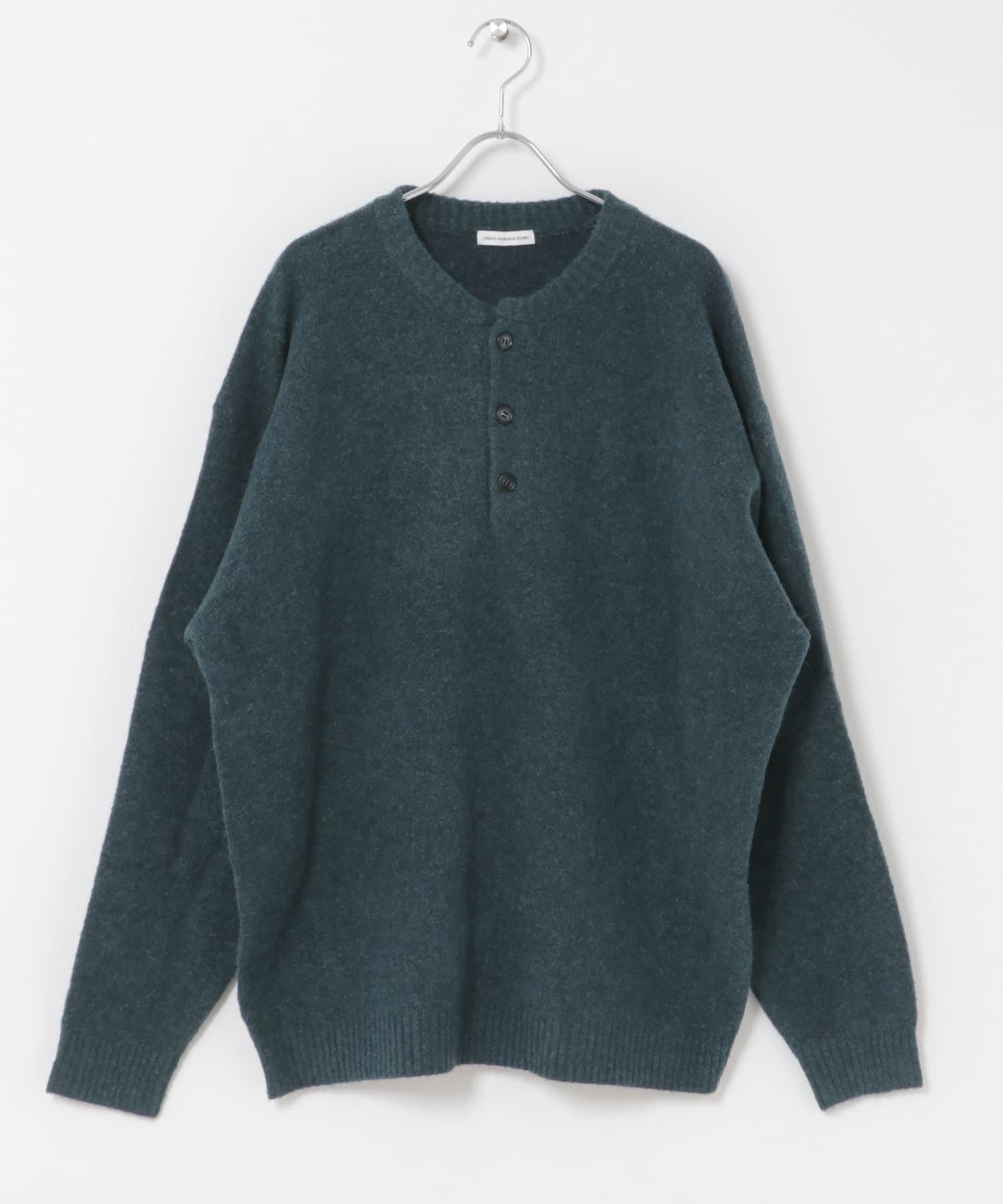 『WEB限定』ウール混もちもちヘンリーネックニット BLUE GREEN M