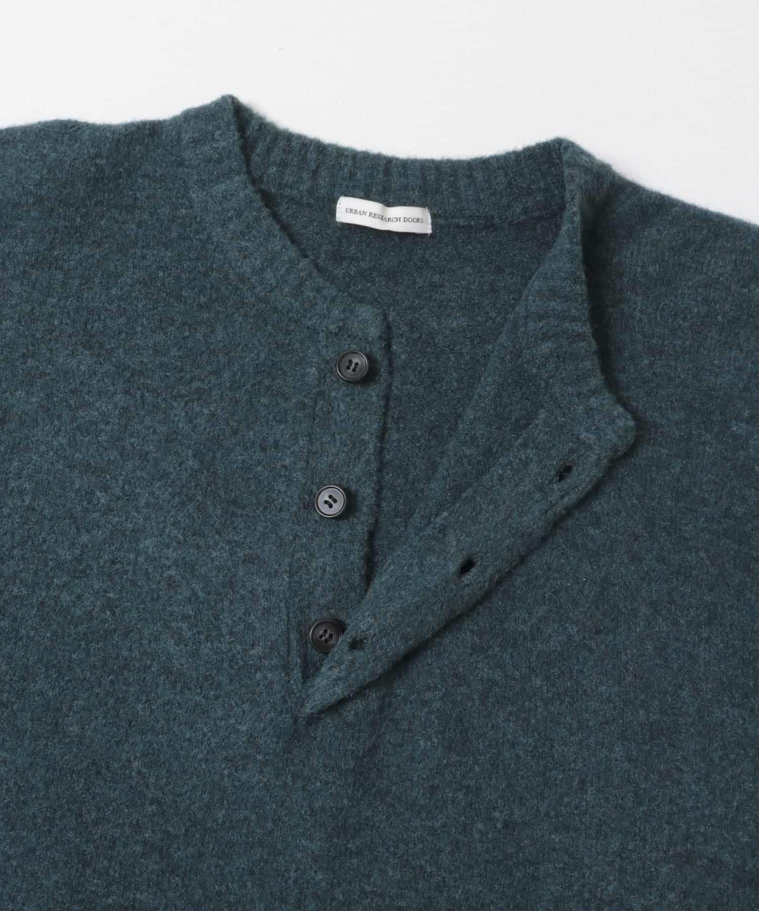 『WEB限定』ウール混もちもちヘンリーネックニット BLUE GREEN M