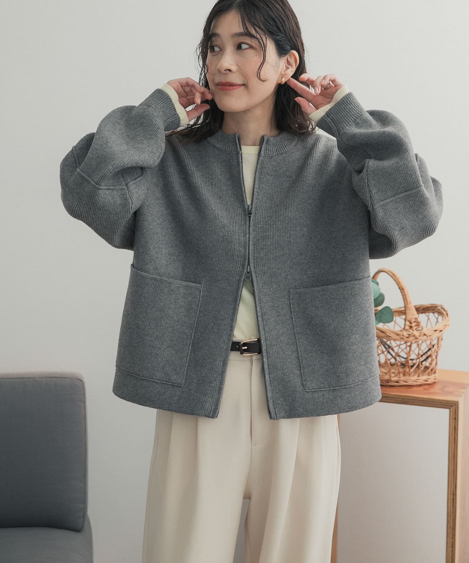 一部WEB限定カラー』ニットZIPブルゾン(Free 杢GRAY): アウター｜URBAN