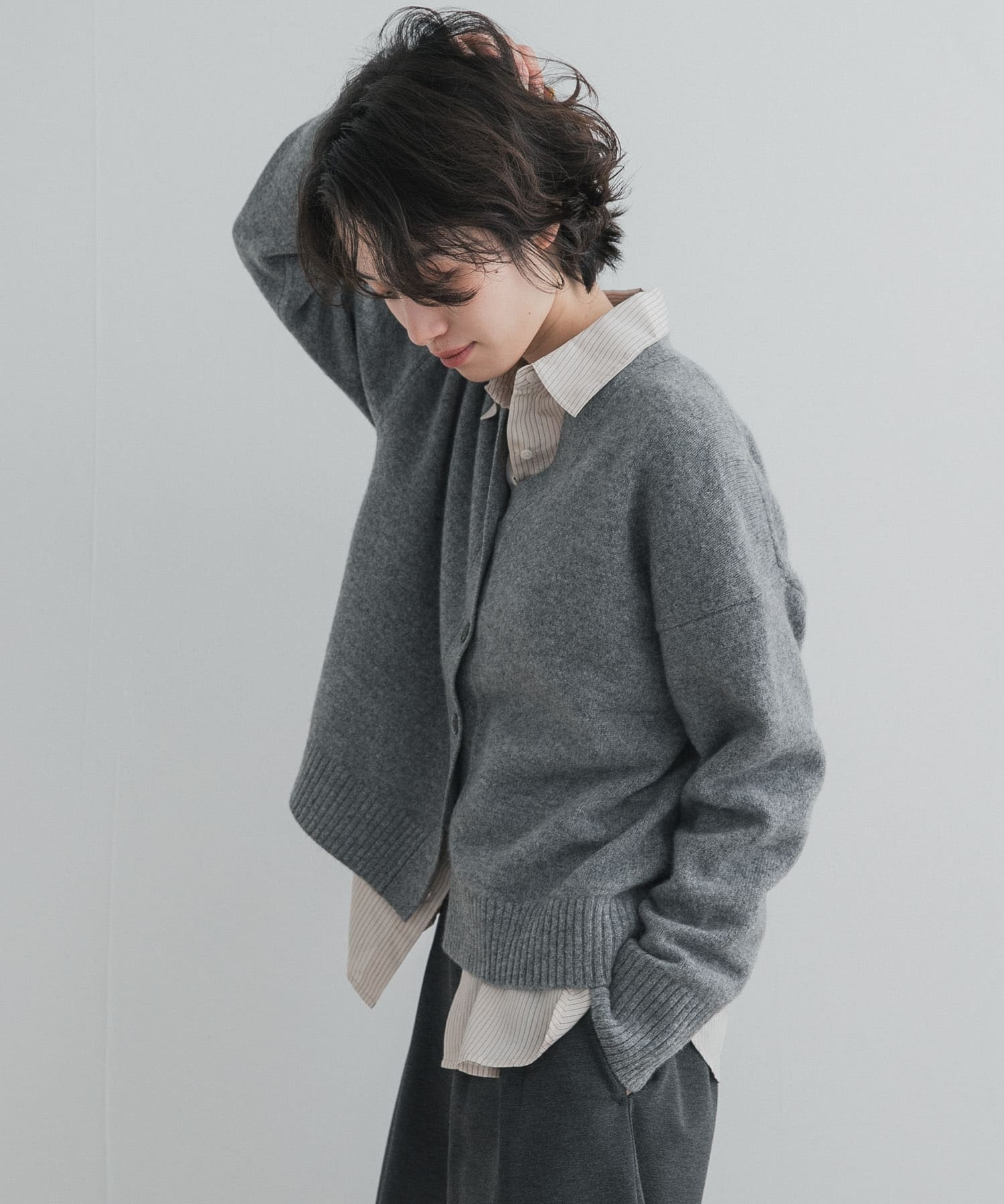 AQUAウールカシミヤVネックカーディガン(Free L.GRAY): トップス