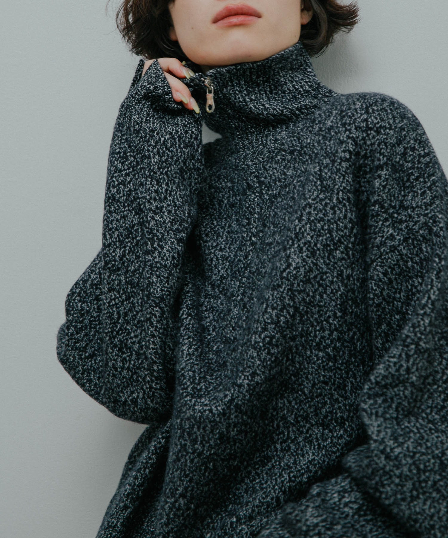Melange Wool Half-Zip Knit