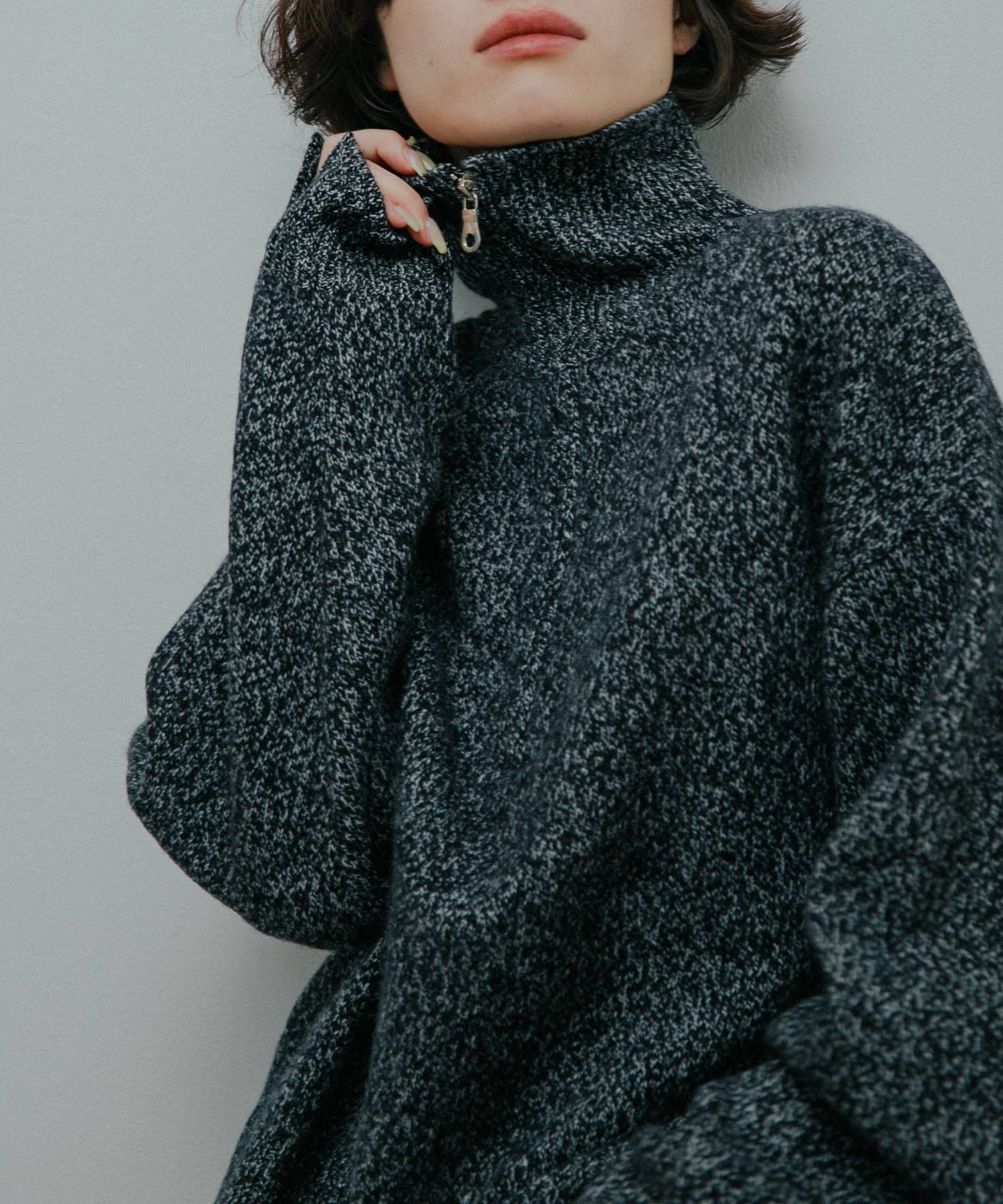 Melange Wool Half-Zip Knit
