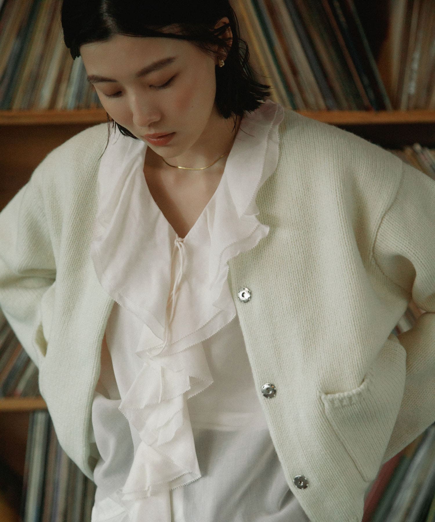 Wool Blend Frill Blouse