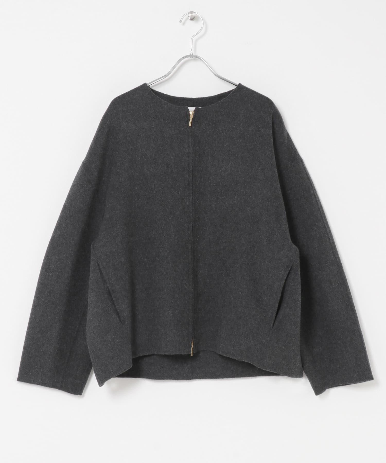 ウールリバーZIPノーカラーコート 26AW 杢CHARCOAL Free
