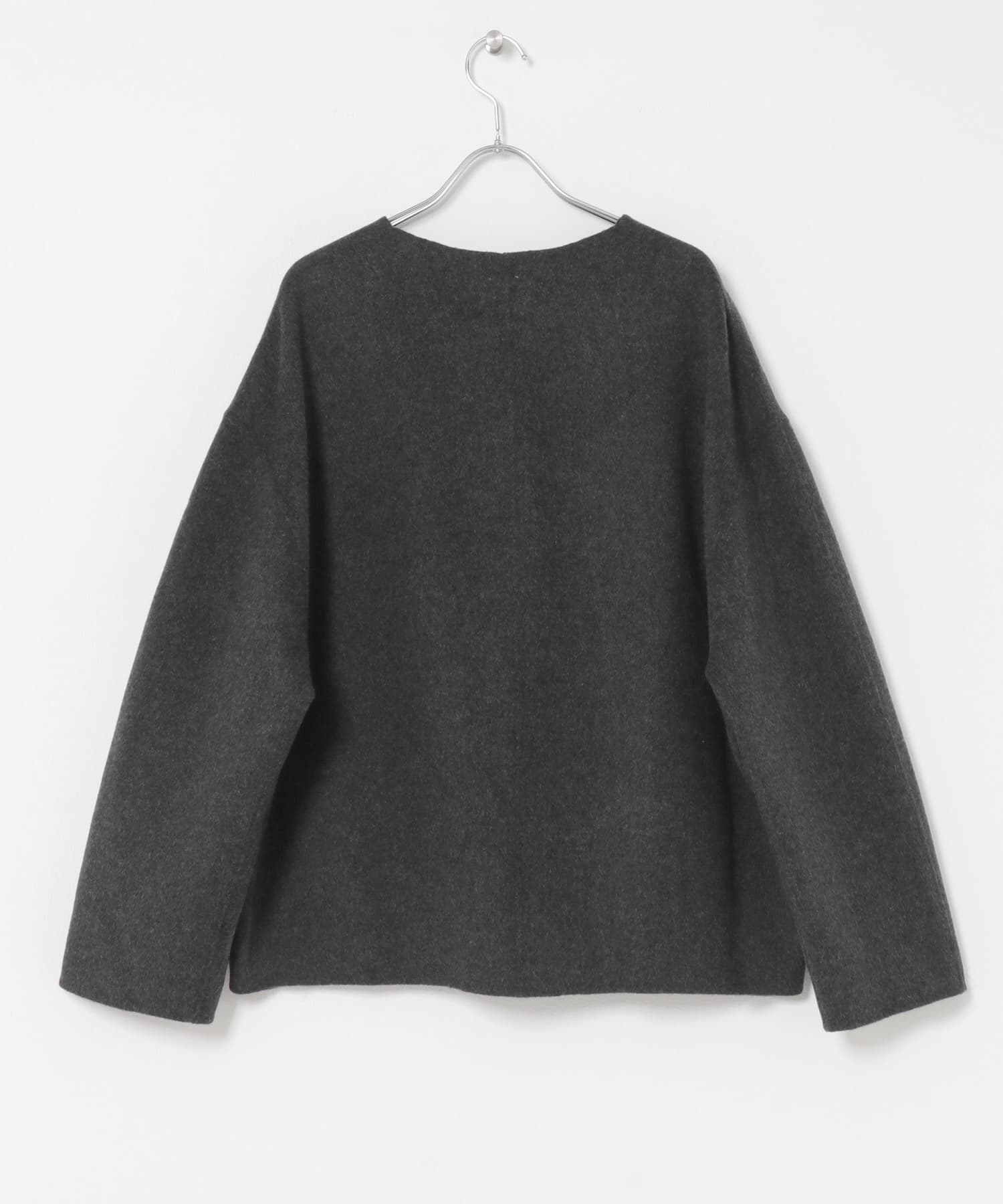 ウールリバーZIPノーカラーコート 26AW 杢CHARCOAL Free