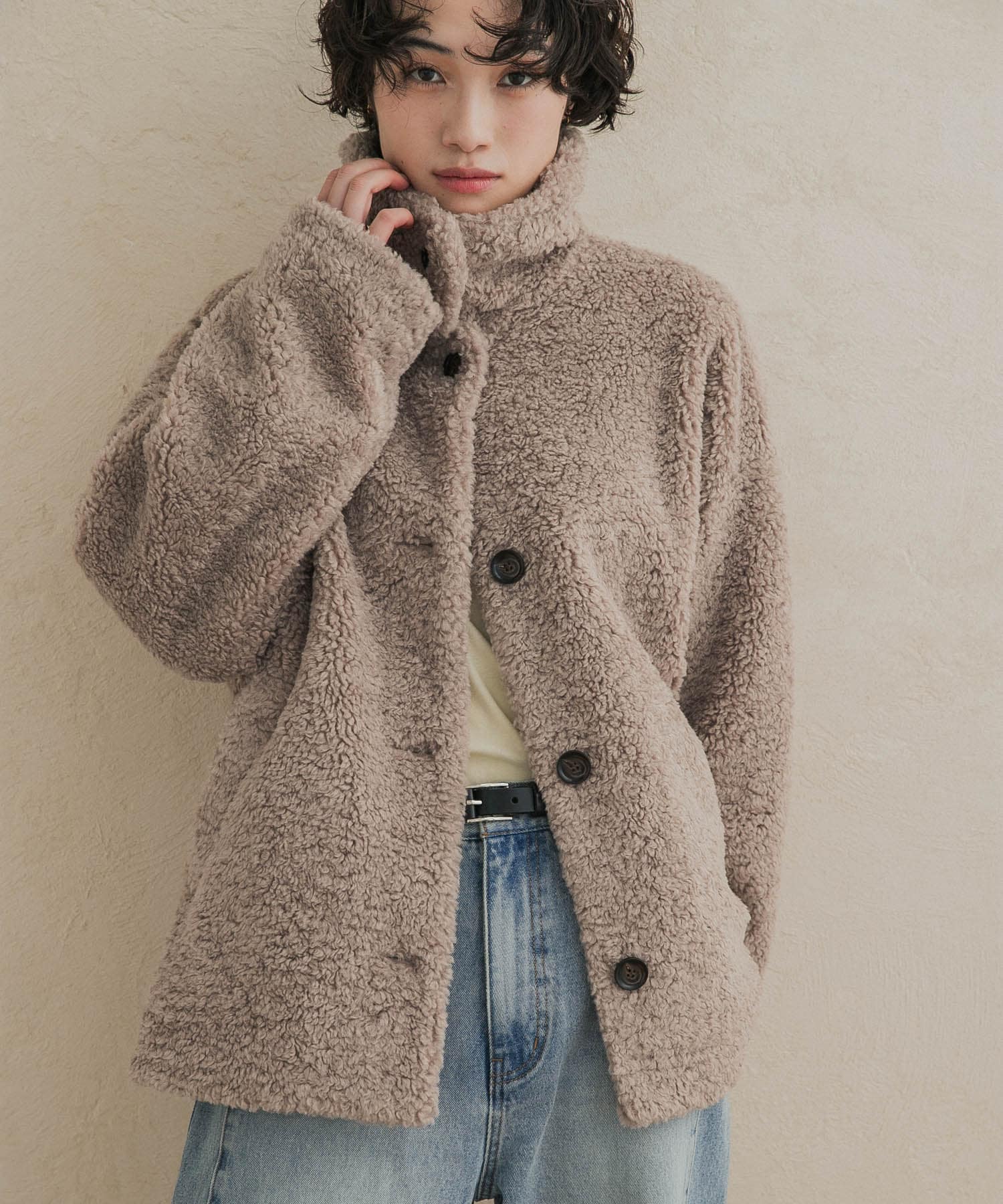 コクーンシルエットボアコート