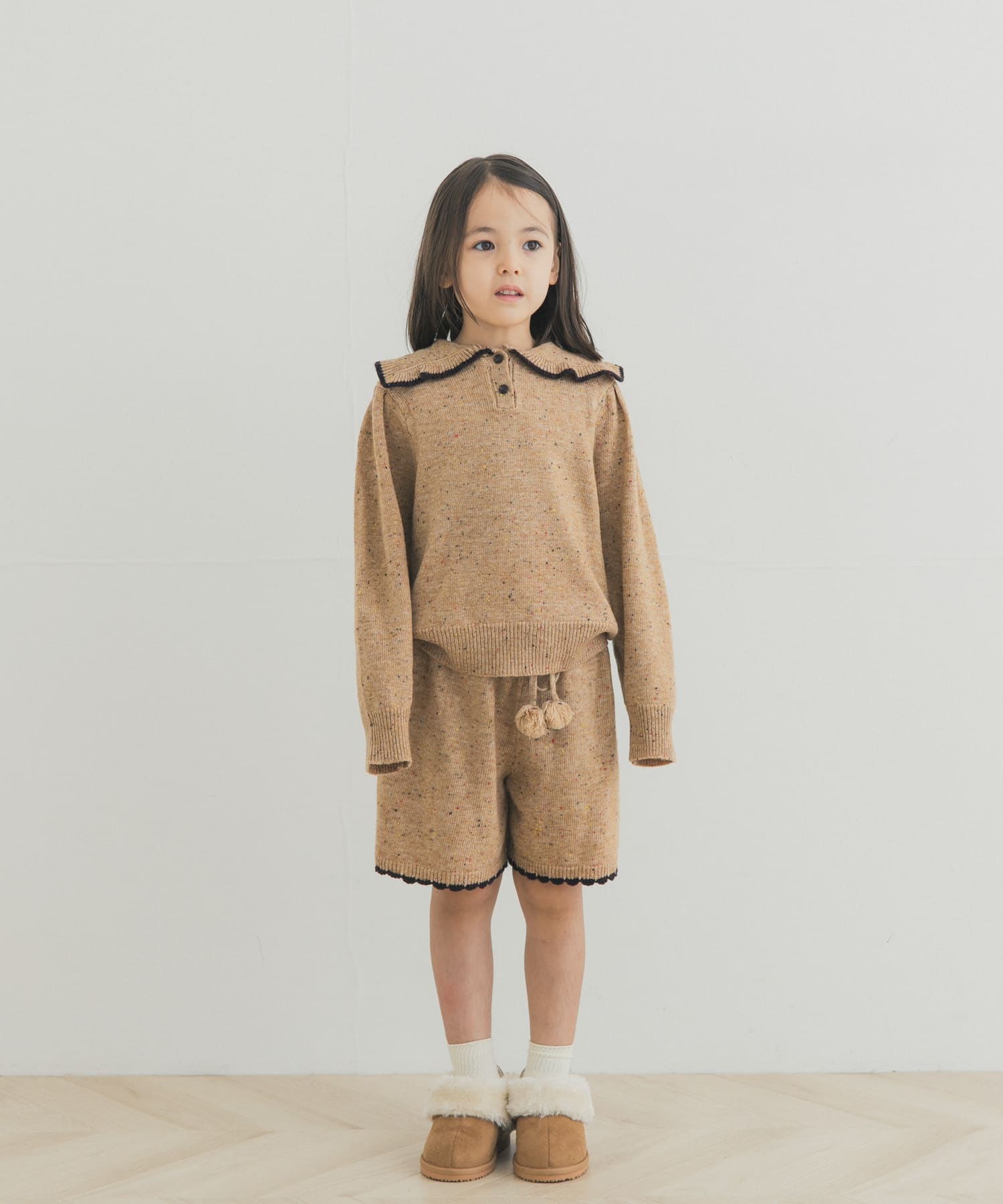 『セットアップ対応』 襟フリルニット(KIDS) BEIGE 120(115-125)