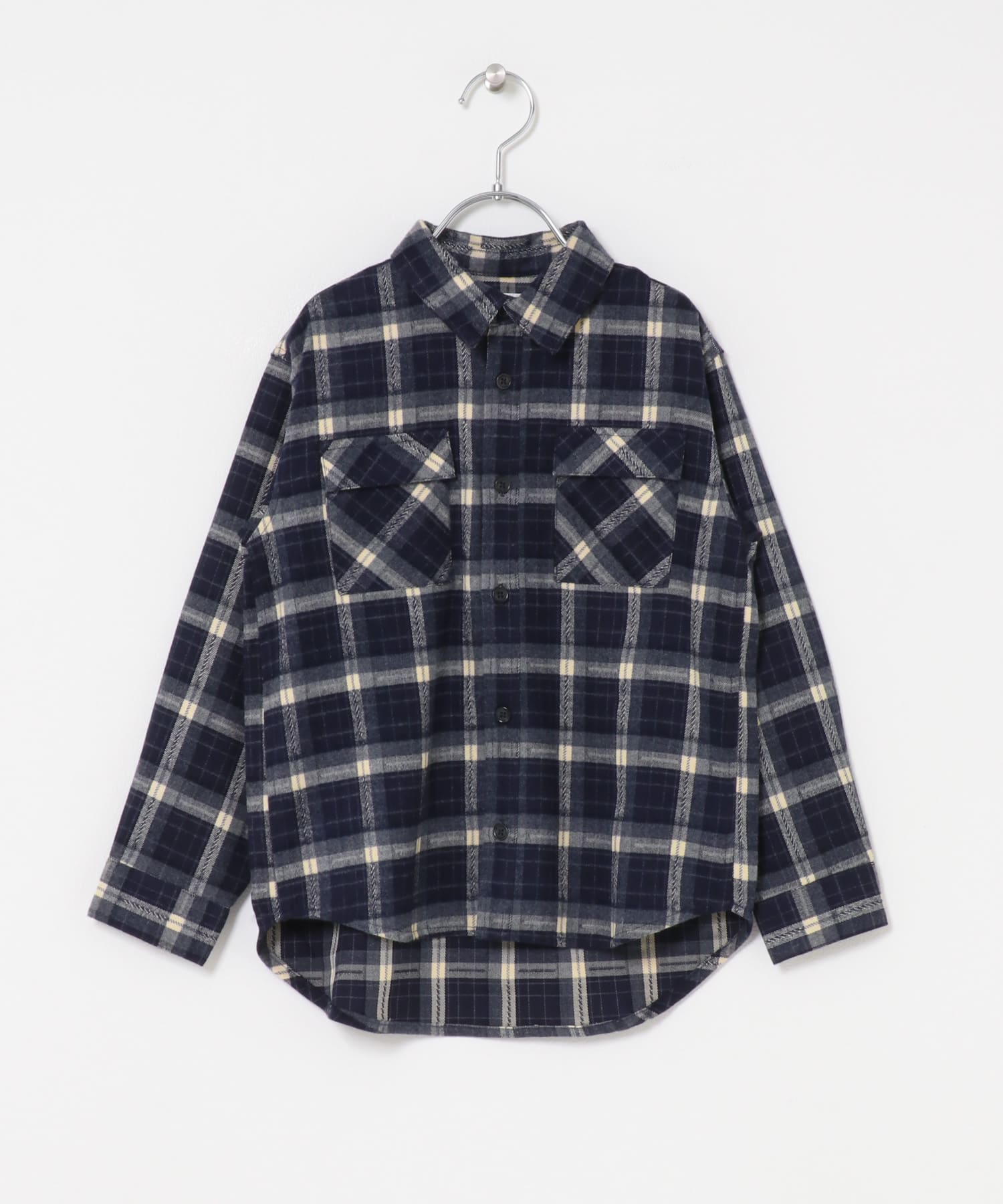『150サイズあり』ネルチェックオーバーサイズシャツ(KIDS) NAVY 120(115-125)