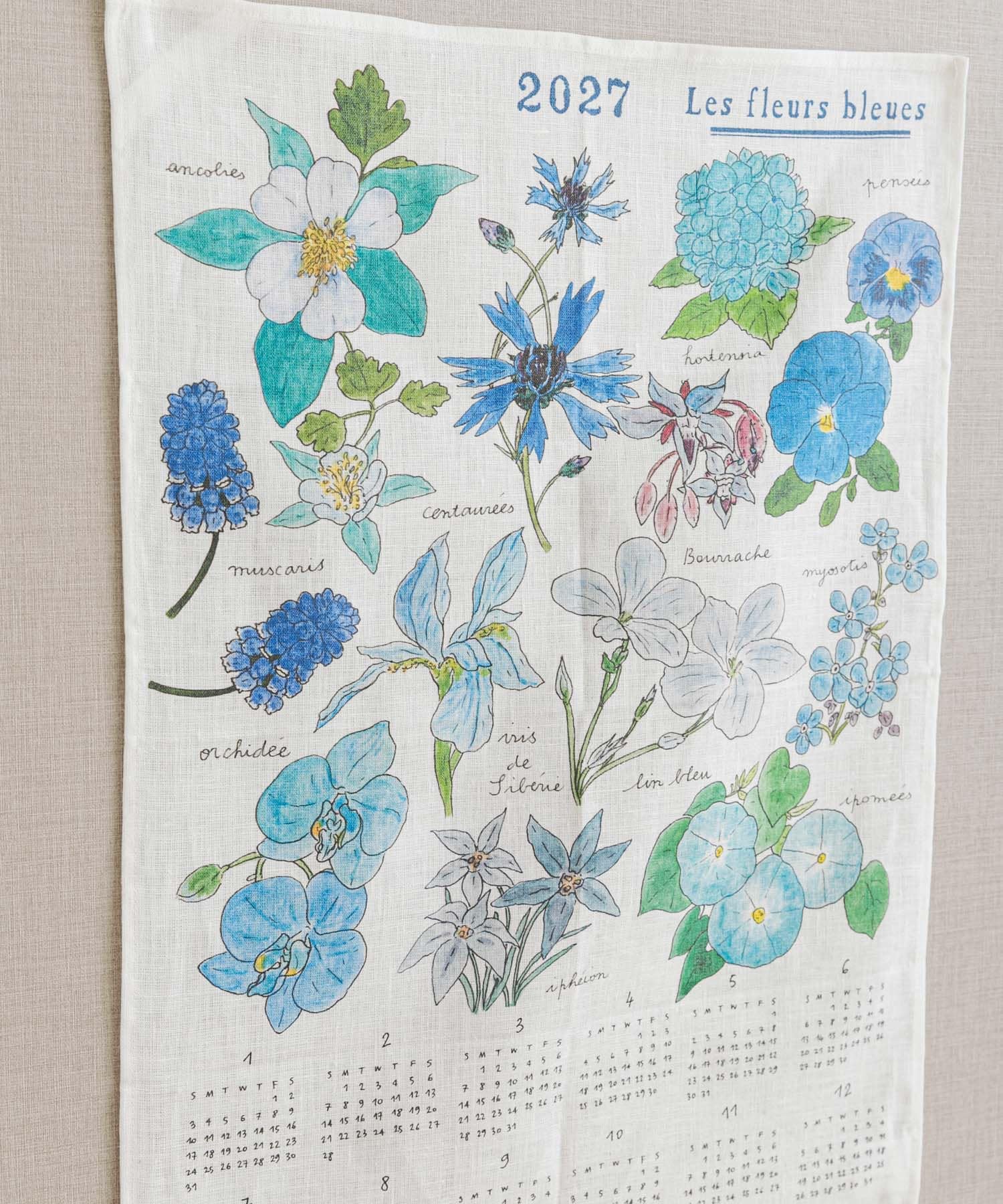 fog linen work　2027 リネン カレンダー いろいろなブルーの花