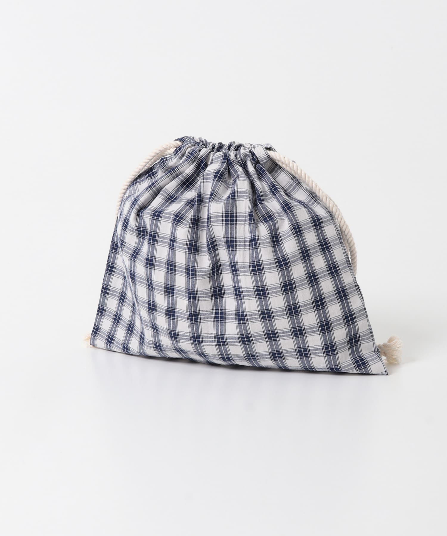 CINQ　ネイビーチェック 巾着S ネイビー S