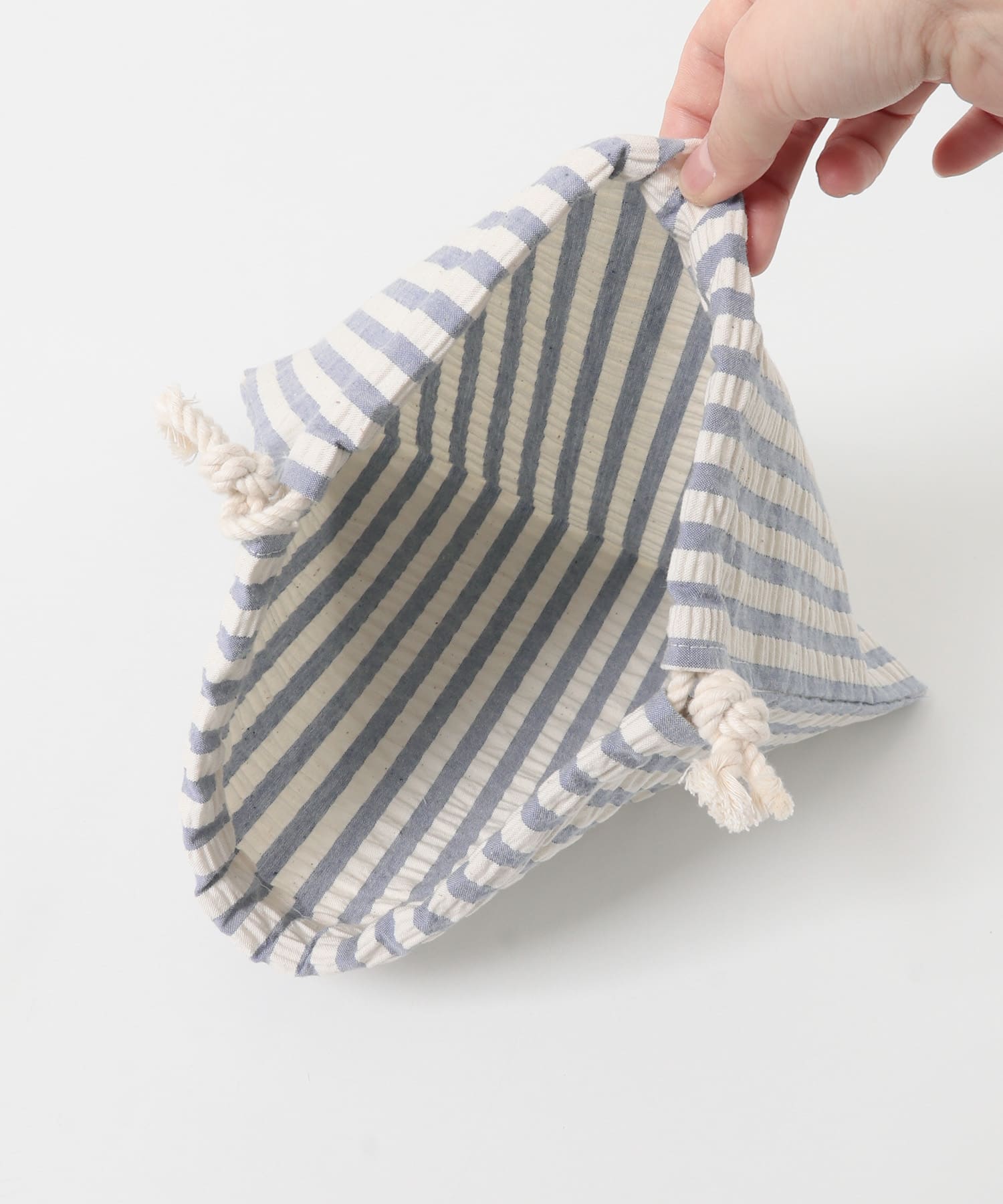 CINQ　ライトブルーストライプ 巾着S ライトブルー S