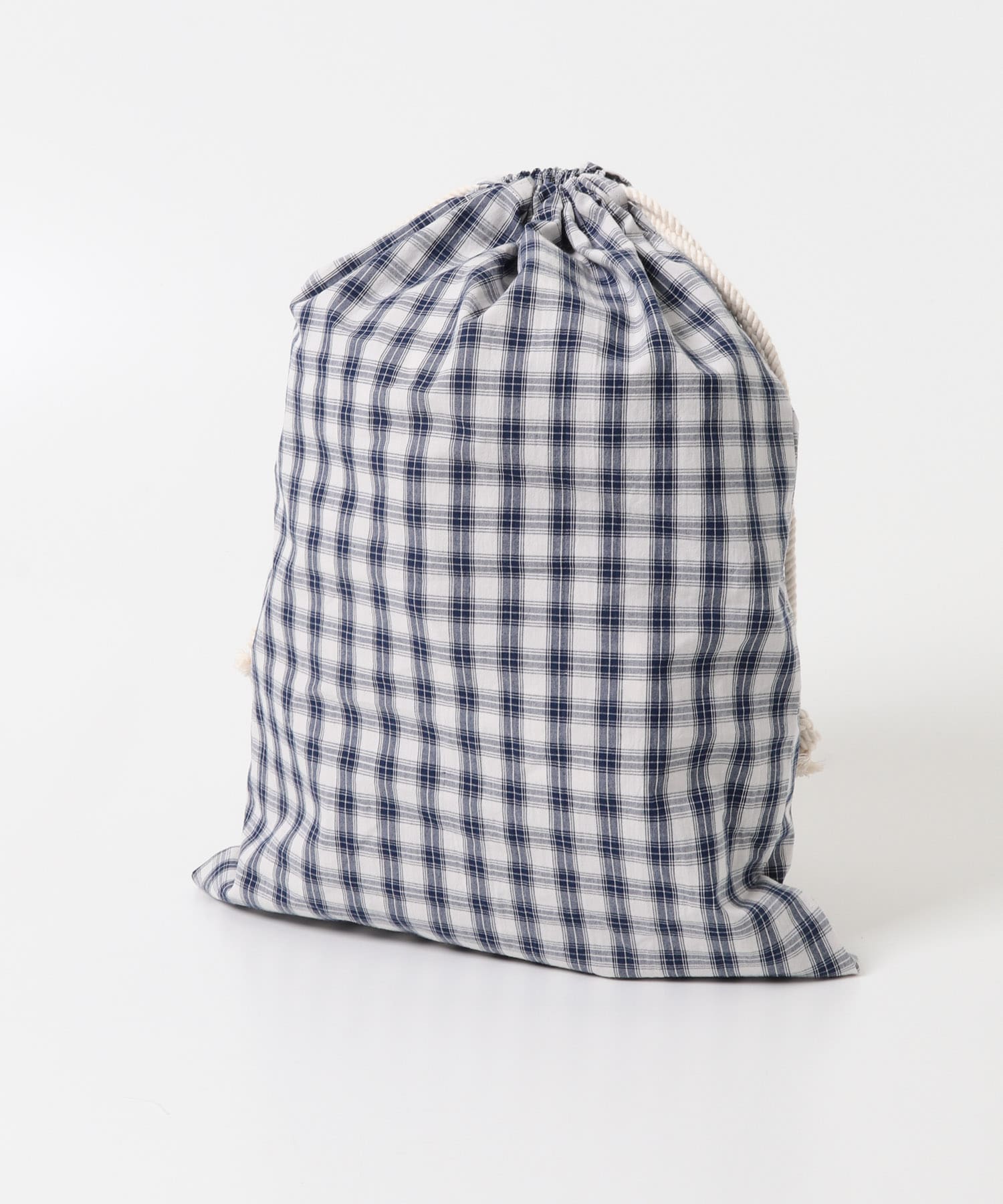 CINQ　ネイビーチェック 巾着L ネイビー L