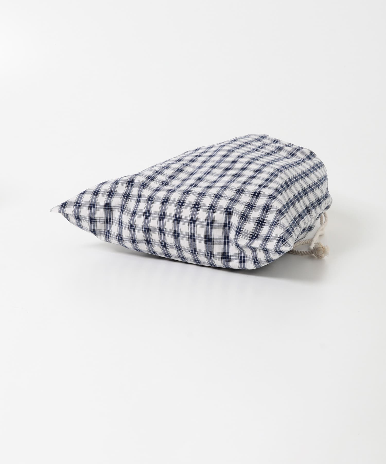 CINQ　ネイビーチェック 巾着L ネイビー L