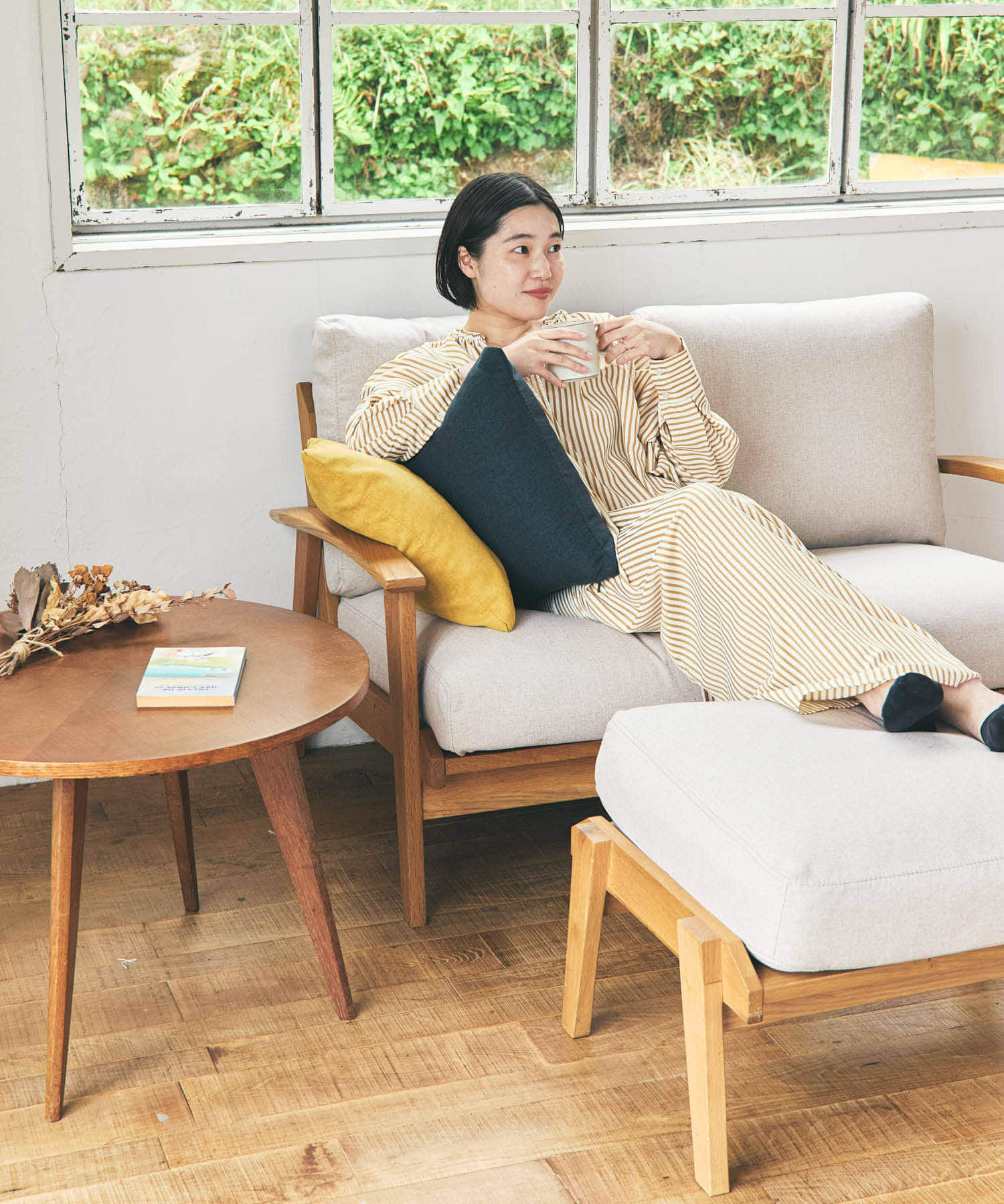 BOTHY　Modern Sofa 2P オーク無垢材 ベージュ 70