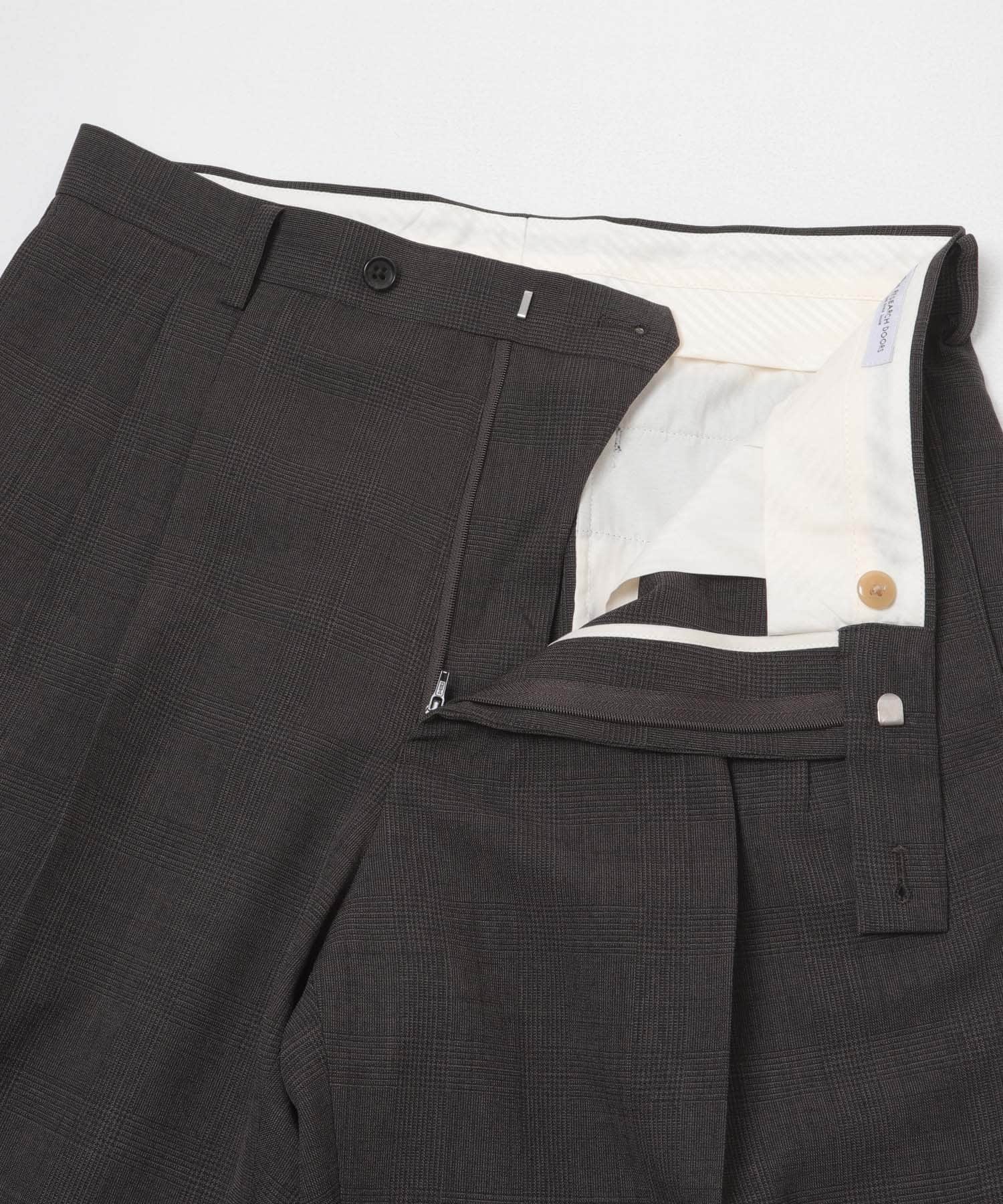 LIFE STYLE TAILOR　ウーリーノグレンチェック2タックパンツ BROWN-CH S