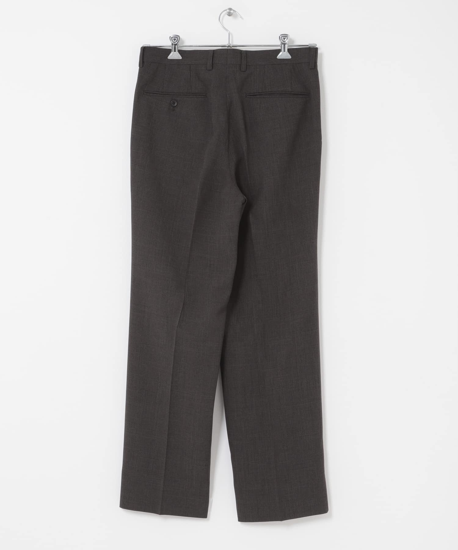 LIFE STYLE TAILOR ウーリーノグレンチェック2タックパンツ(S BROWN-CH