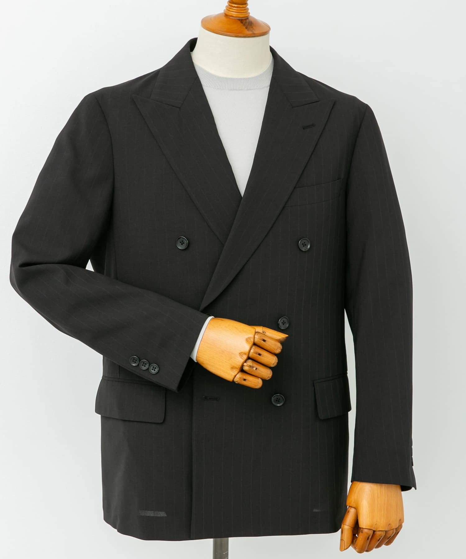 LIFE STYLE TAILOR　TRABESTストライプダブルジャケット BLACK-ST M