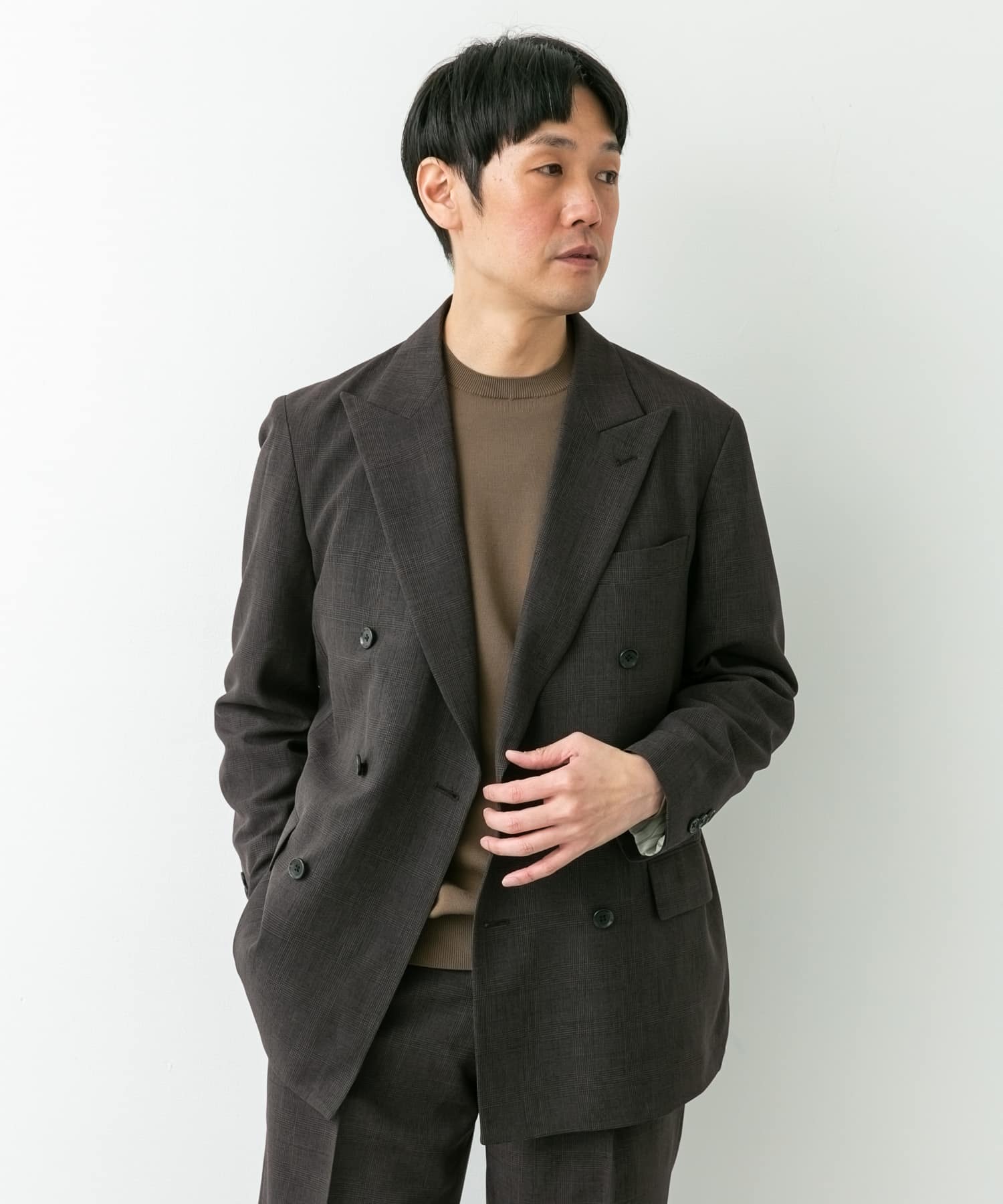 LIFE STYLE TAILOR　ウーリーノグレンチェックダブルジャケット