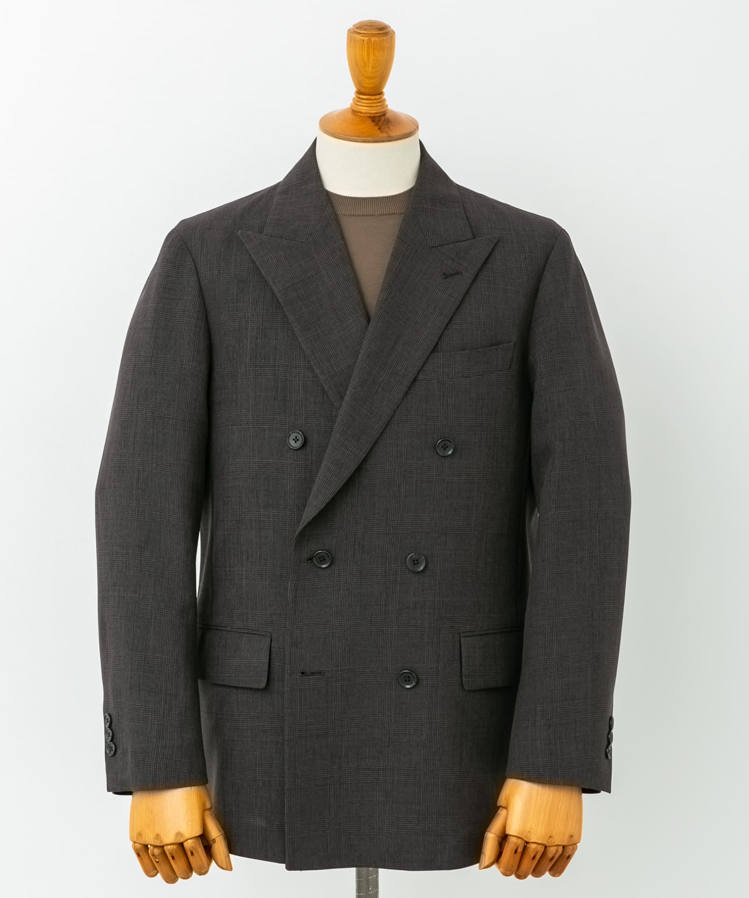 LIFE STYLE TAILOR　ウーリーノグレンチェックダブルジャケット BROWN-CH S