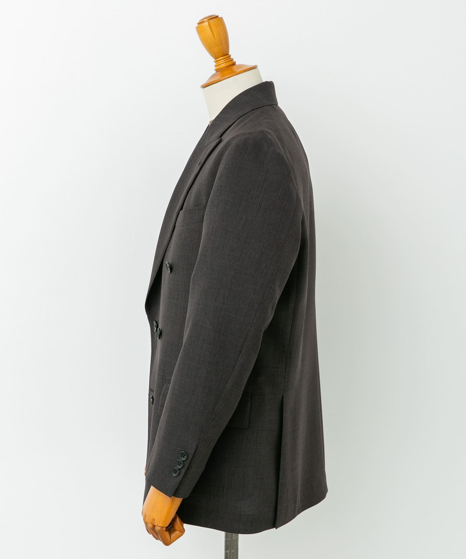 LIFE STYLE TAILOR　ウーリーノグレンチェックダブルジャケット BROWN-CH S