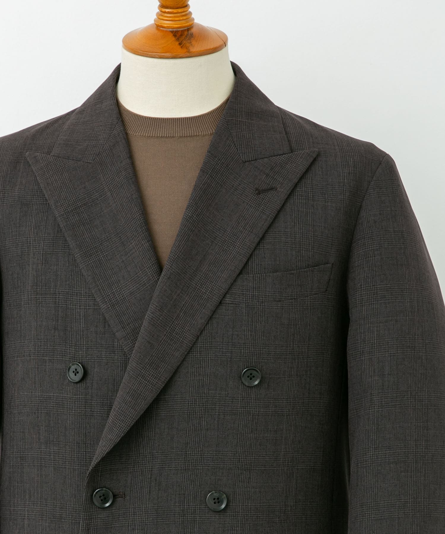 LIFE STYLE TAILOR　ウーリーノグレンチェックダブルジャケット BROWN-CH M