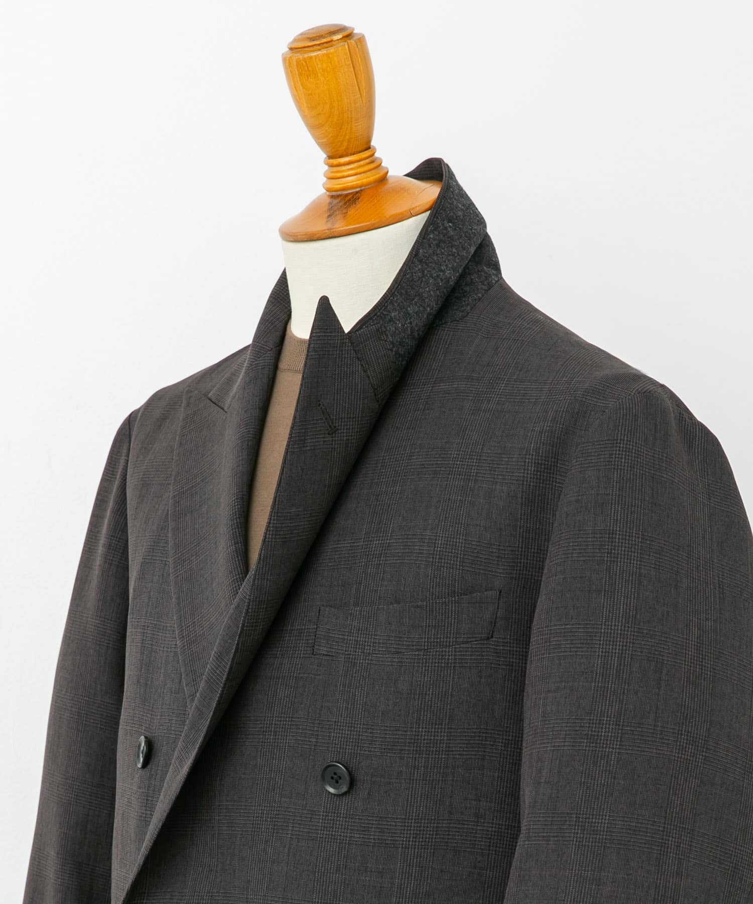 LIFE STYLE TAILOR　ウーリーノグレンチェックダブルジャケット BROWN-CH M