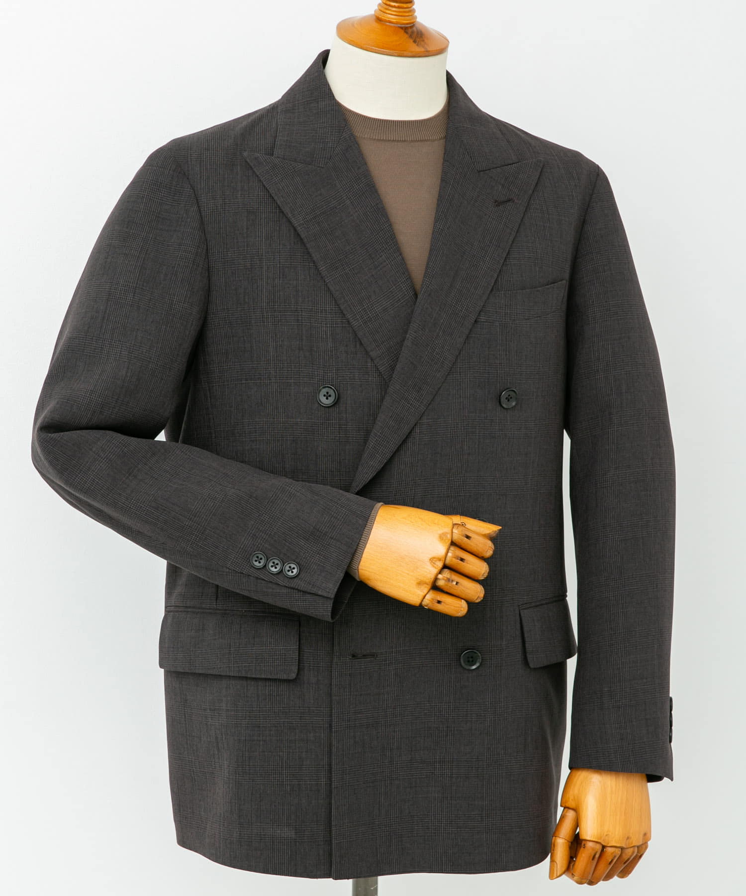 LIFE STYLE TAILOR　ウーリーノグレンチェックダブルジャケット BROWN-CH M