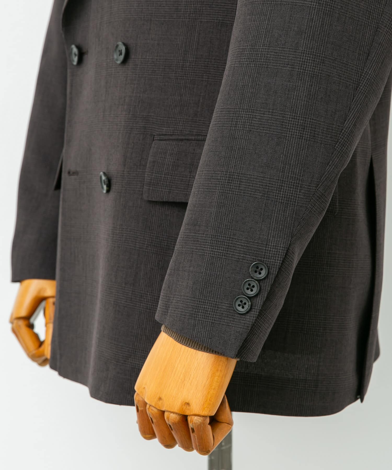 LIFE STYLE TAILOR　ウーリーノグレンチェックダブルジャケット BROWN-CH M