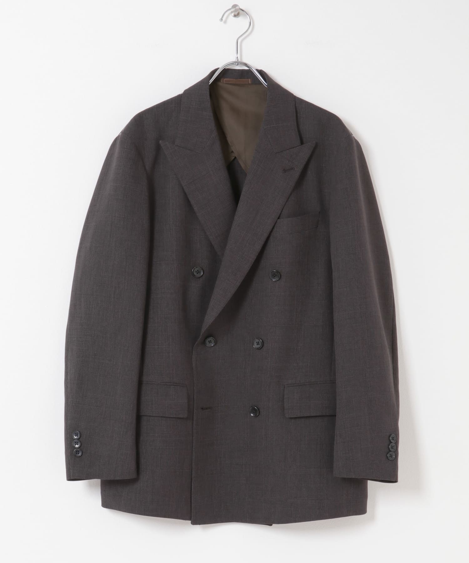 LIFE STYLE TAILOR　ウーリーノグレンチェックダブルジャケット BROWN-CH S