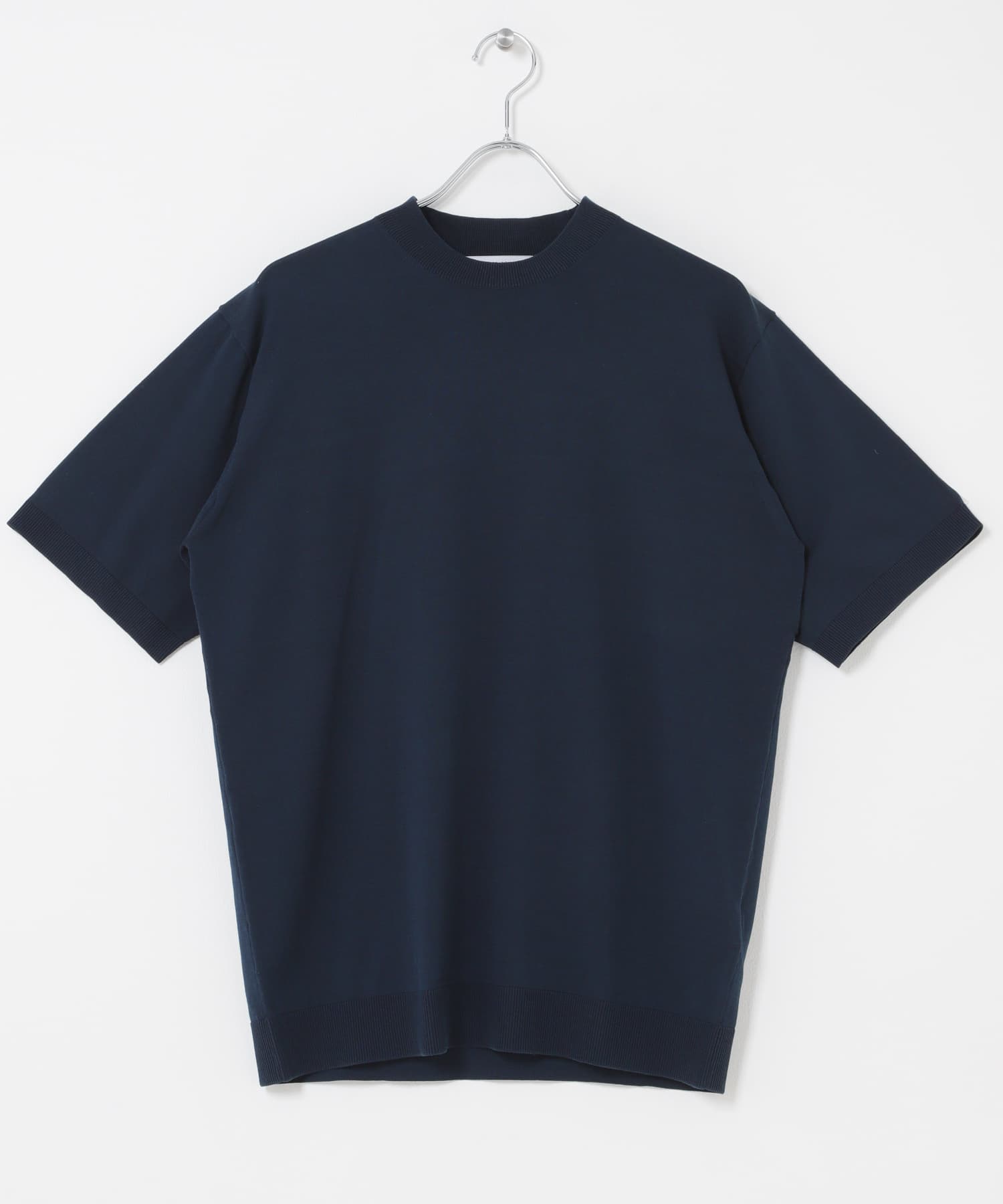 LIFE STYLE TAILOR　ハイゲージクルーネック半袖ニット NAVY BLUE M