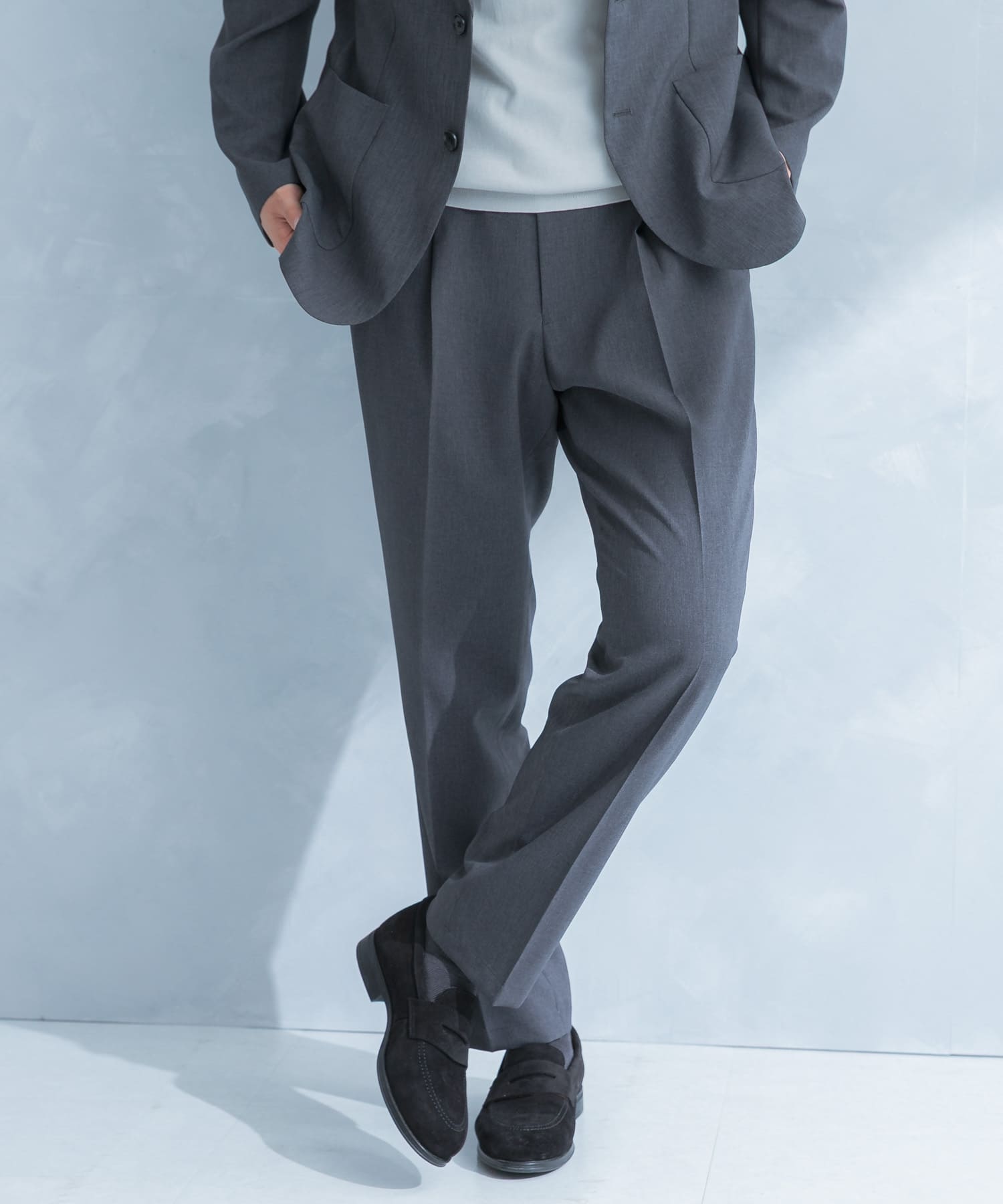 LIFE STYLE TAILOR　リネンライクコンフォータブル1タックパンツ