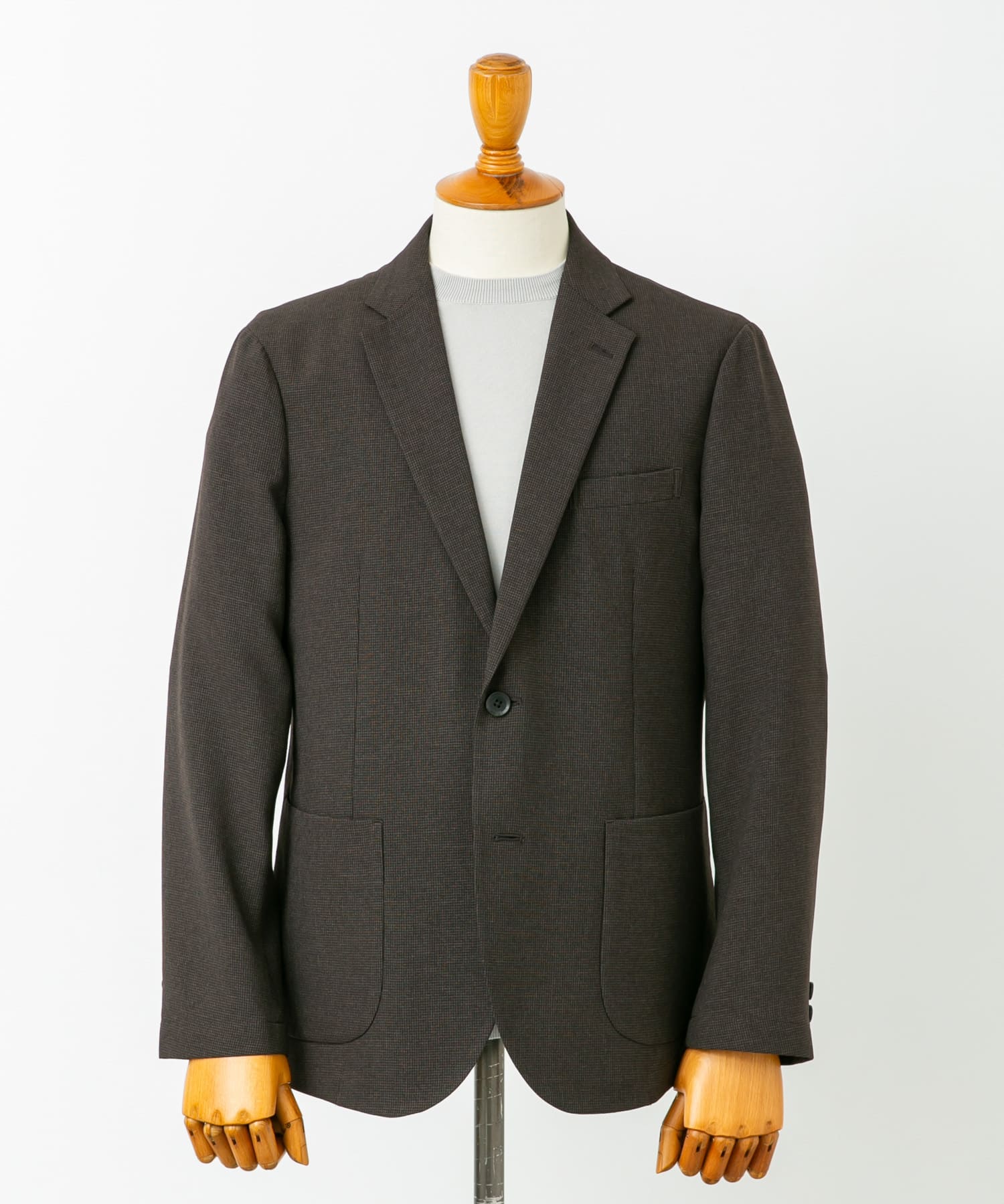 LIFE STYLE TAILOR　リネンライク千鳥柄コンフォータブルジャケット BROWN L