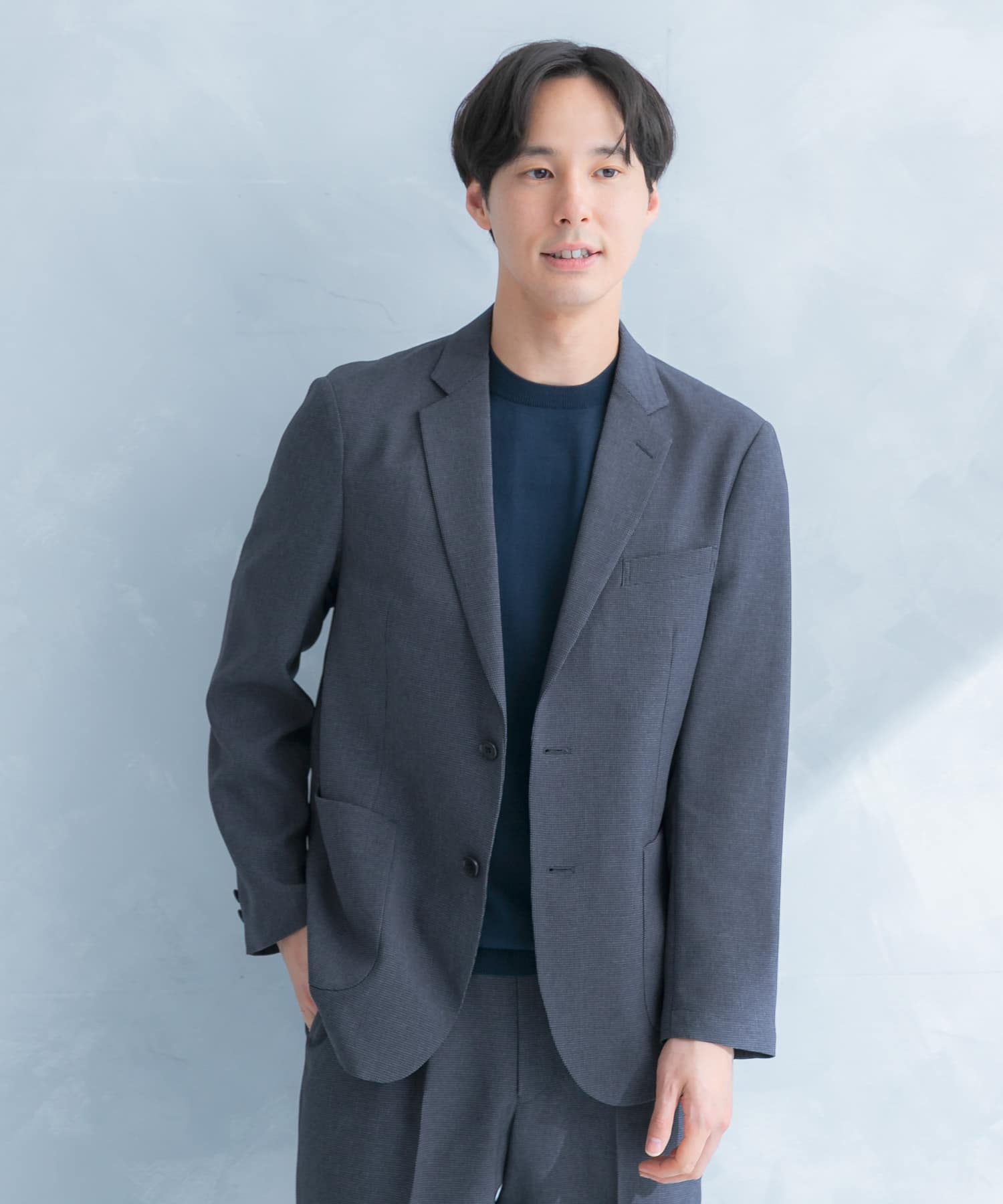 LIFE STYLE TAILOR　リネンライク千鳥柄コンフォータブルジャケット