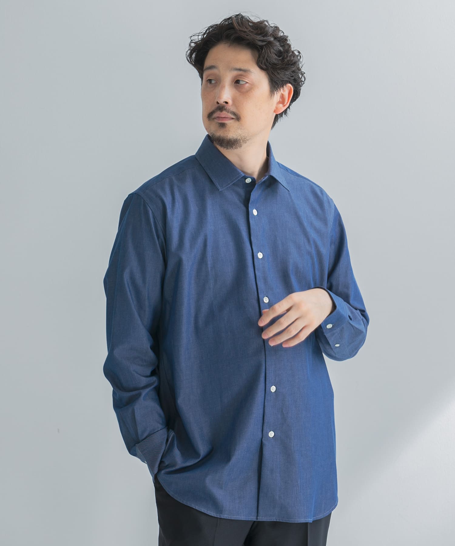 LIFE STYLE TAILOR　ショートワイドデニムライクシャツ