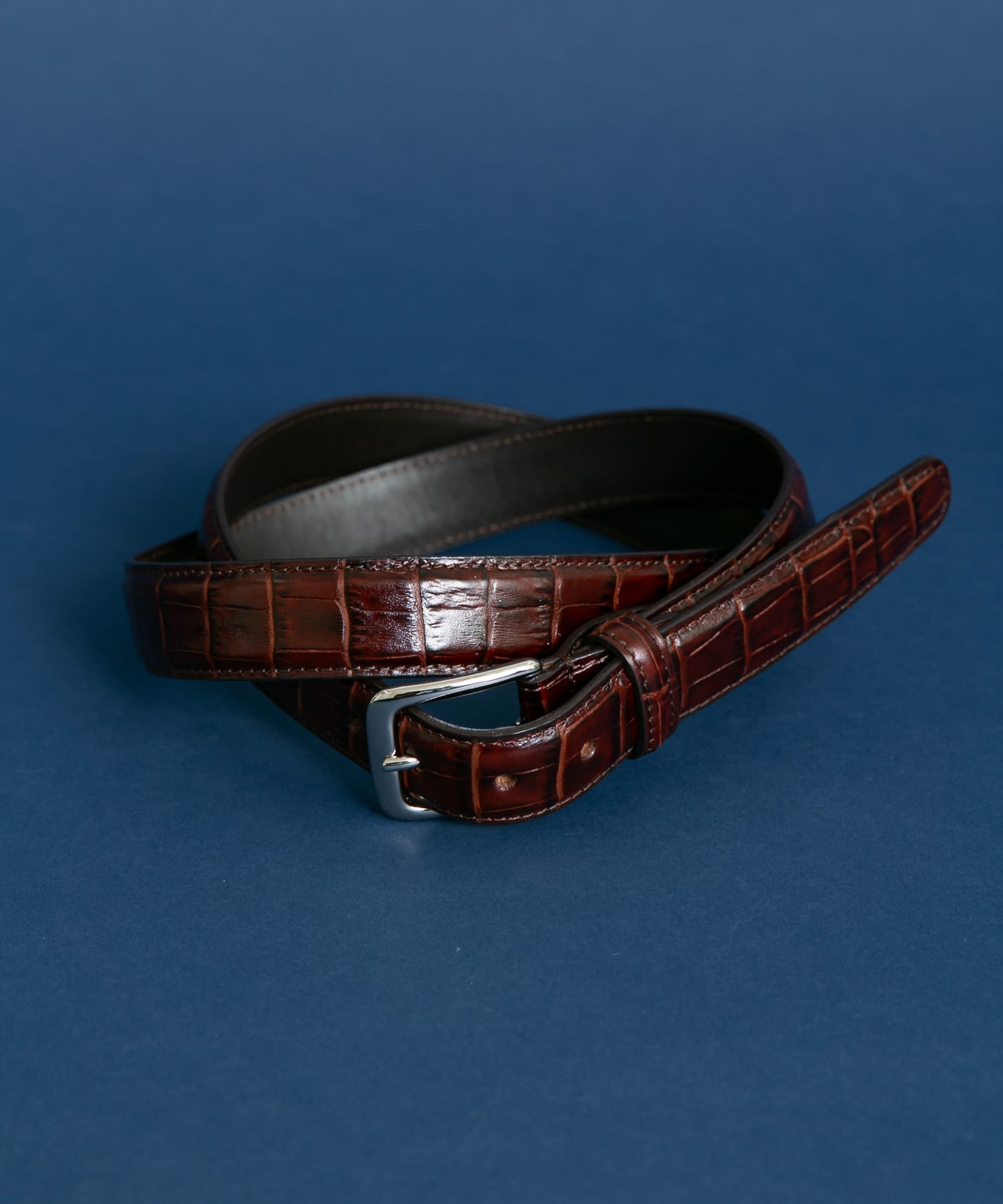LIFE STYLE TAILOR　エンボスレザーベルト BROWN Free