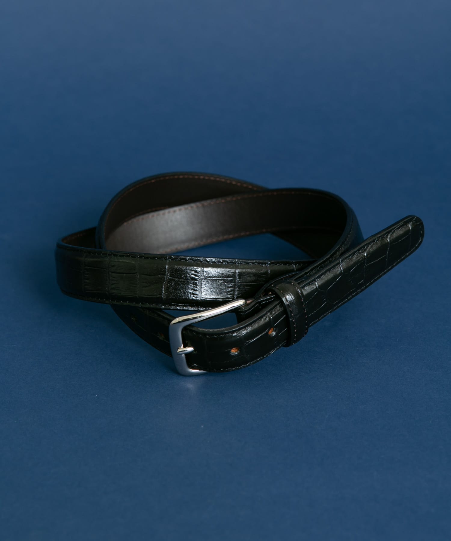LIFE STYLE TAILOR　エンボスレザーベルト BLACK Free