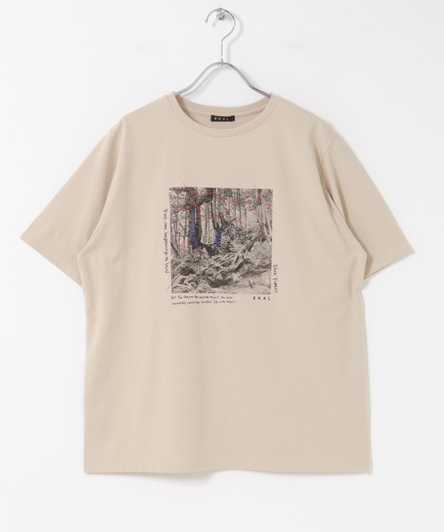 フォトプリントショートスリーブTシャツ ベージュ One