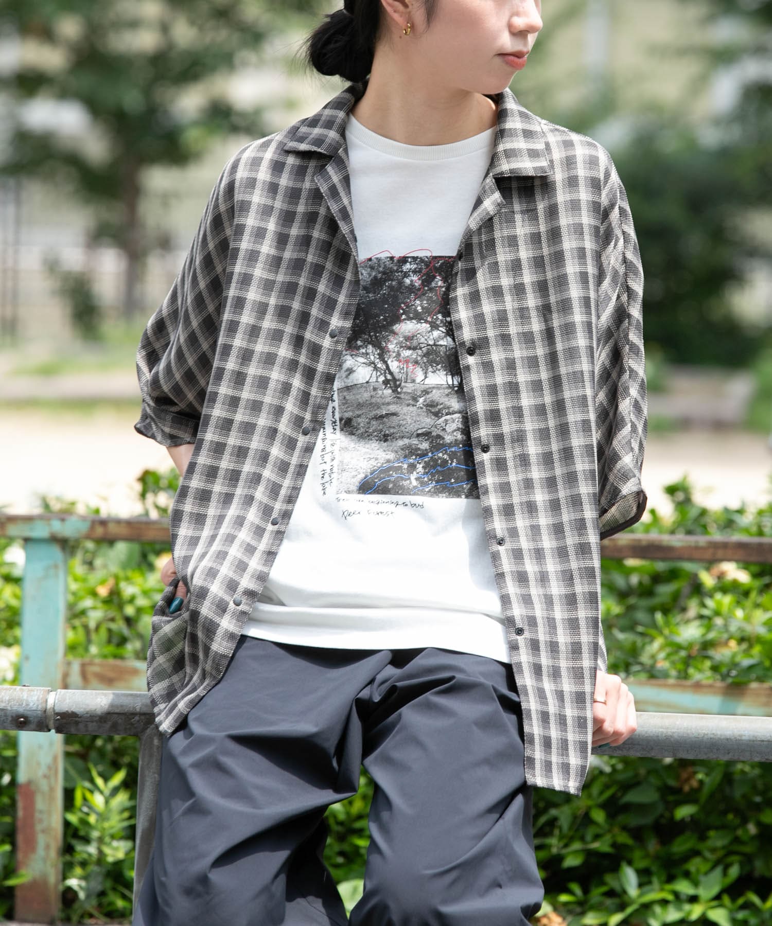 速乾』パナマライク リラックスチェックシャツ(One チャコールチェック