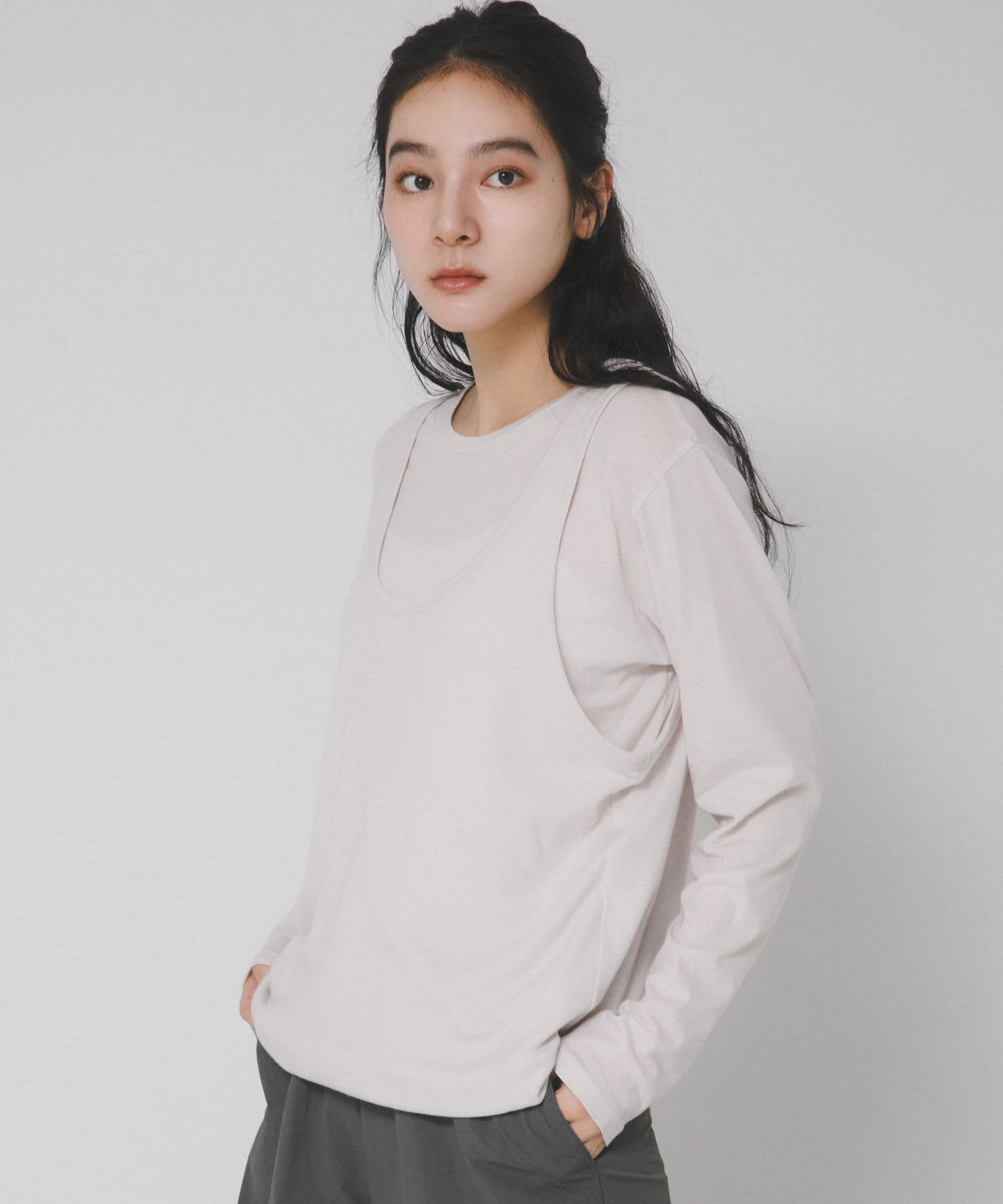 綿カシミヤレイヤードTシャツ