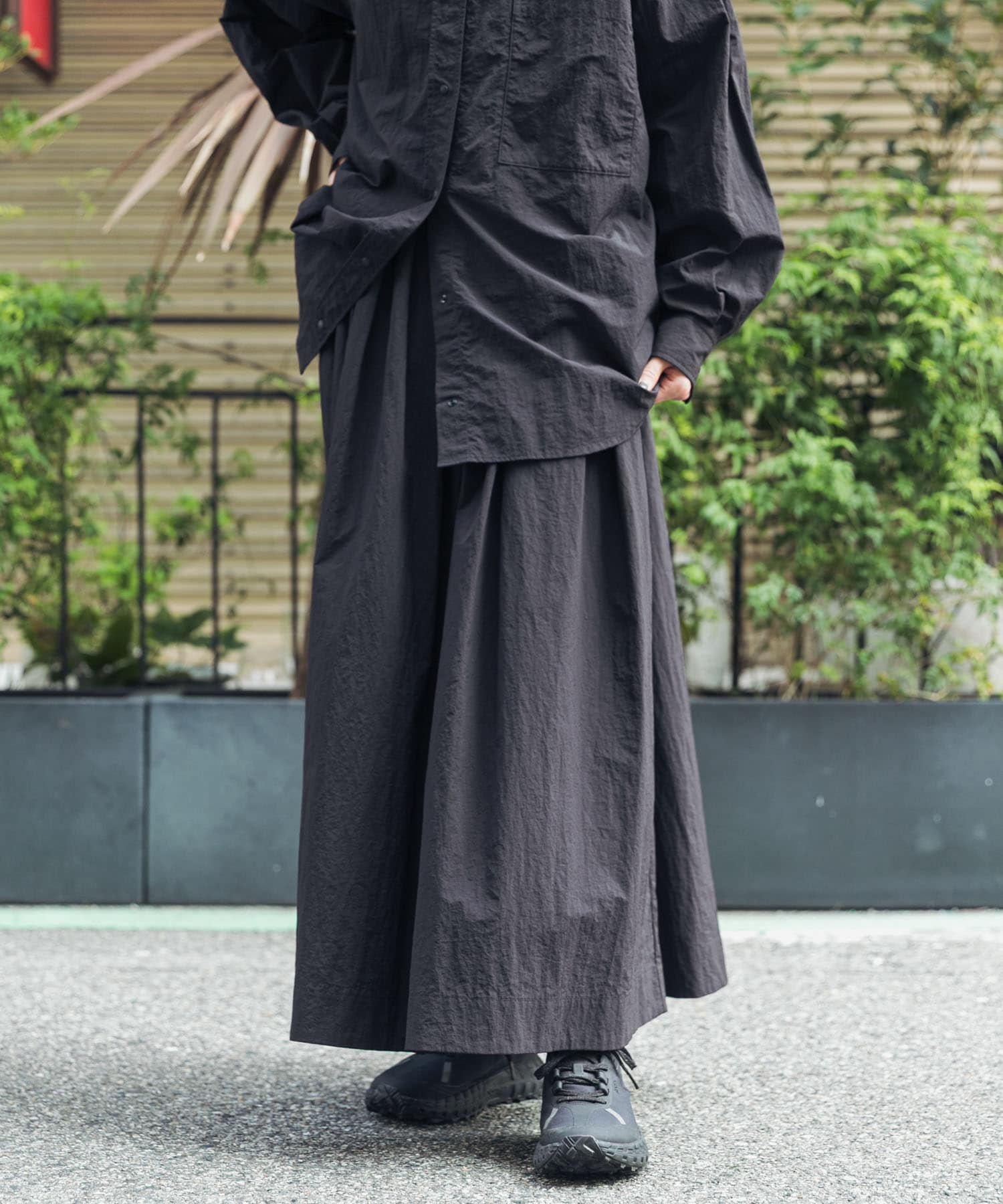 EPOCA Lu TECS ロングスカート ブラック 新品タグ付き 40 UR TECH/UVカット/撥水/接触冷感』ナイロンタッサータックロング