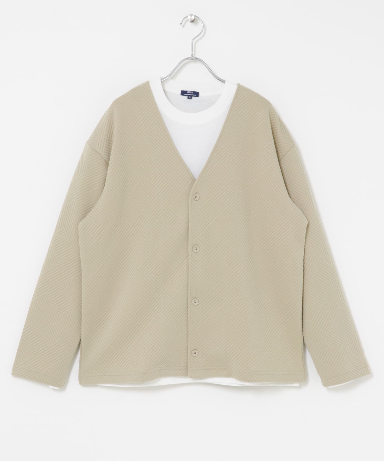 ジャカードカーディガン+インナー セット BEG M