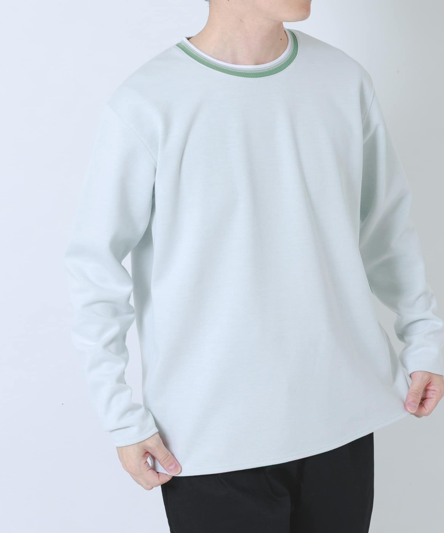 ヘリンボンリブロングスリーブカットソー