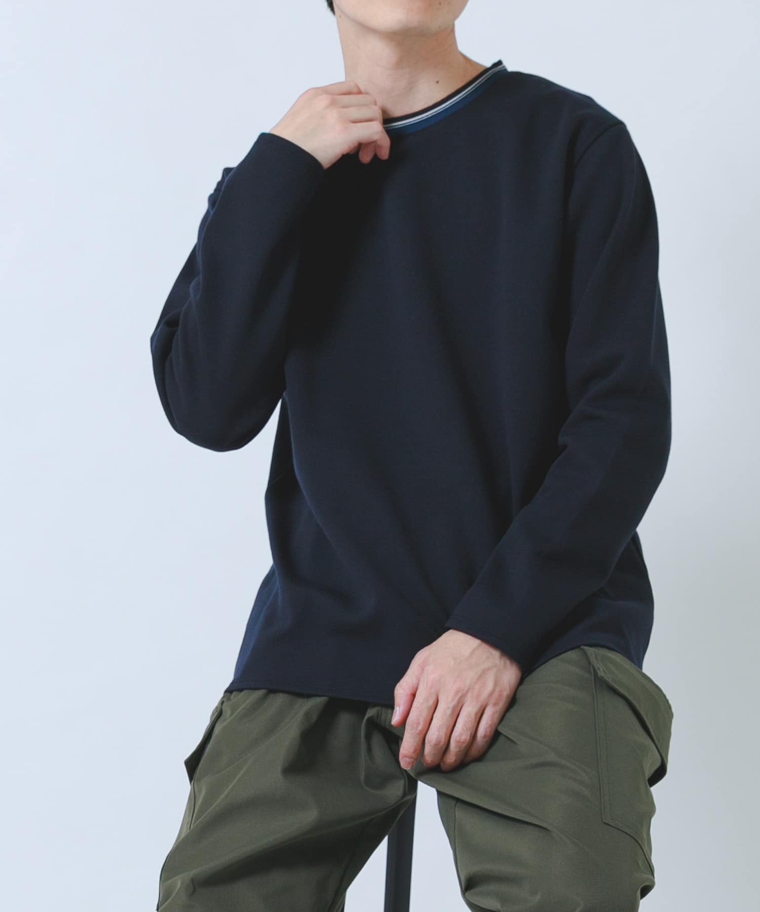 ヘリンボンリブロングスリーブカットソー