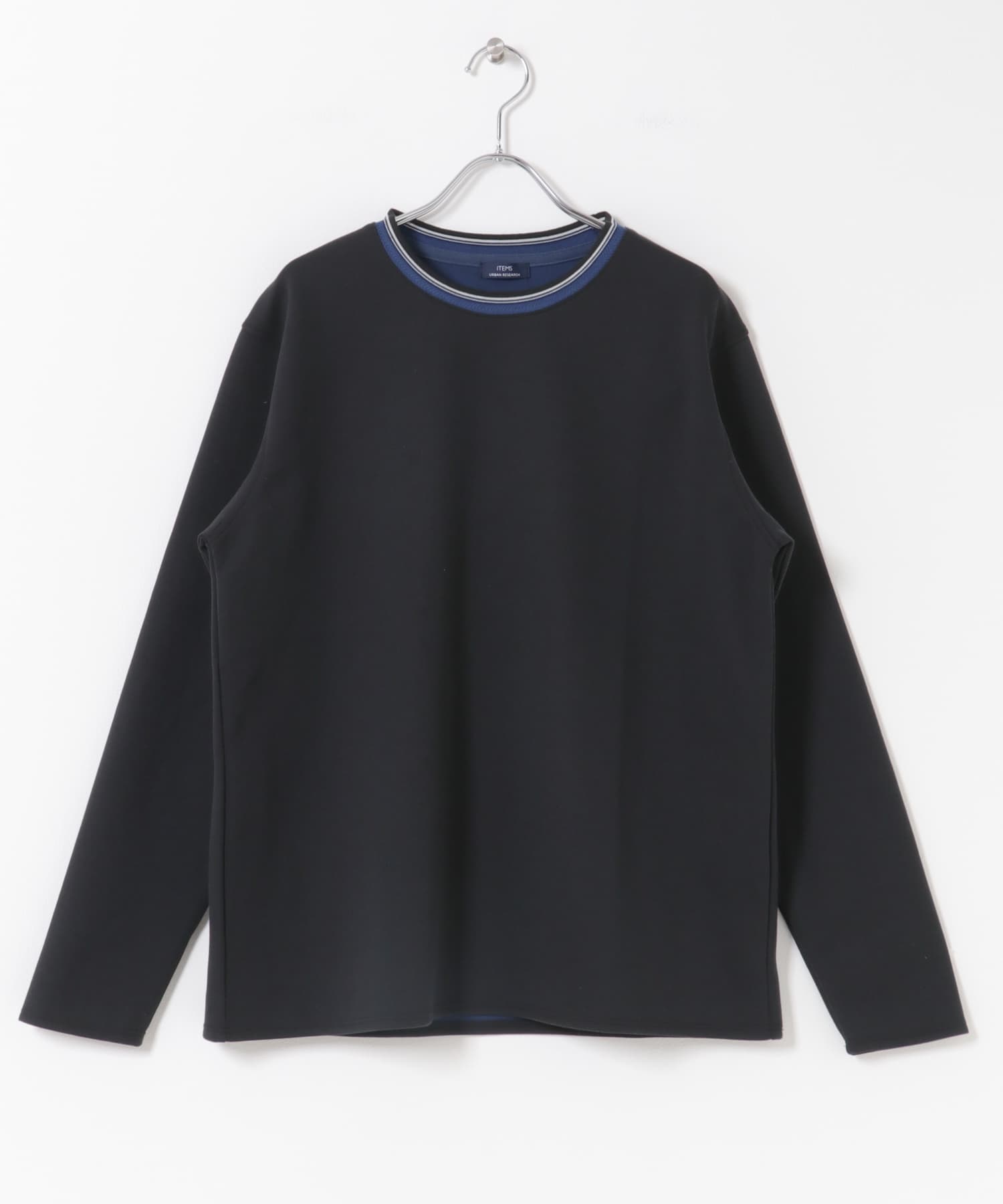 ヘリンボンリブロングスリーブカットソー BLK M