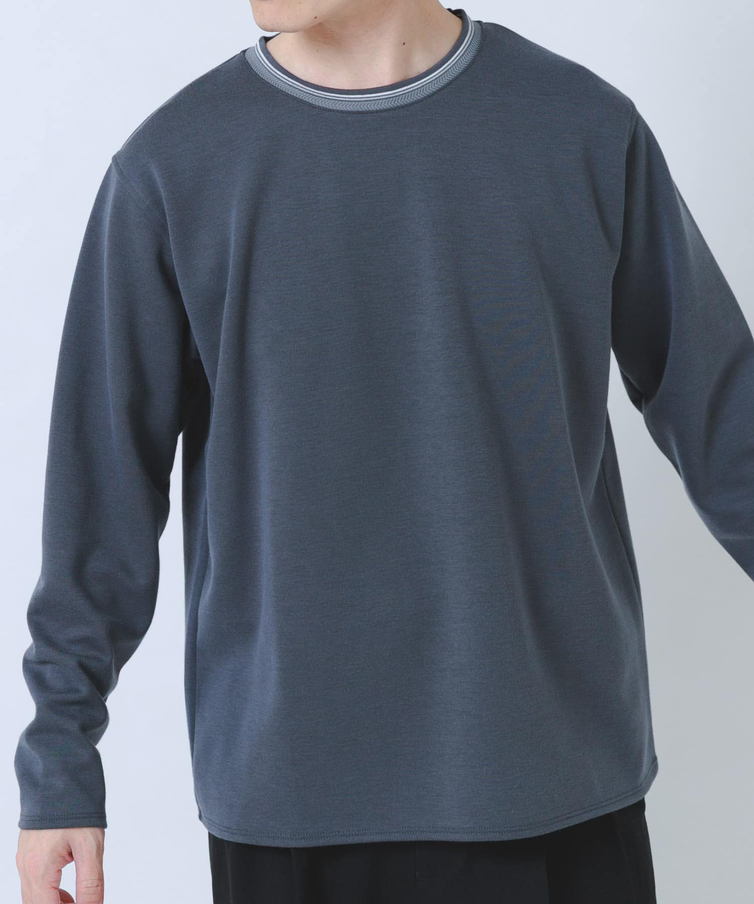 ヘリンボンリブロングスリーブカットソー