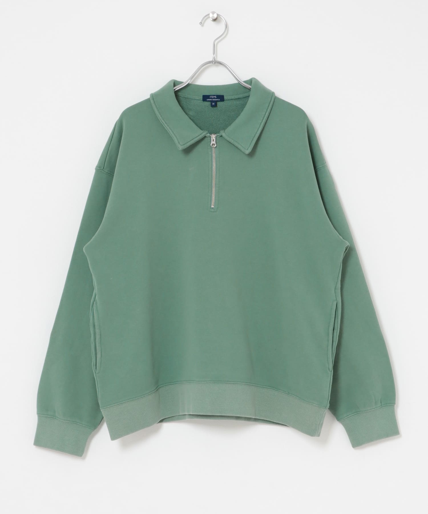 ハーフジップフェード裏毛プルオーバー GRN M