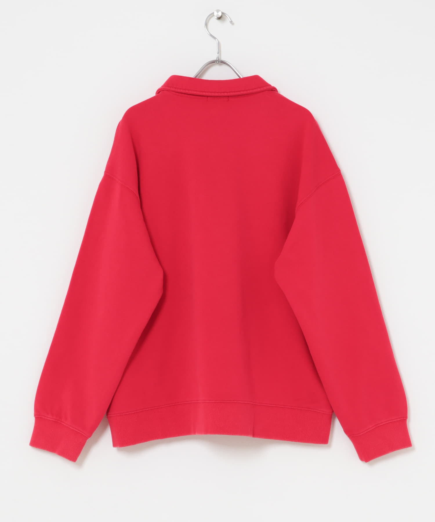 ハーフジップフェード裏毛プルオーバー RED M