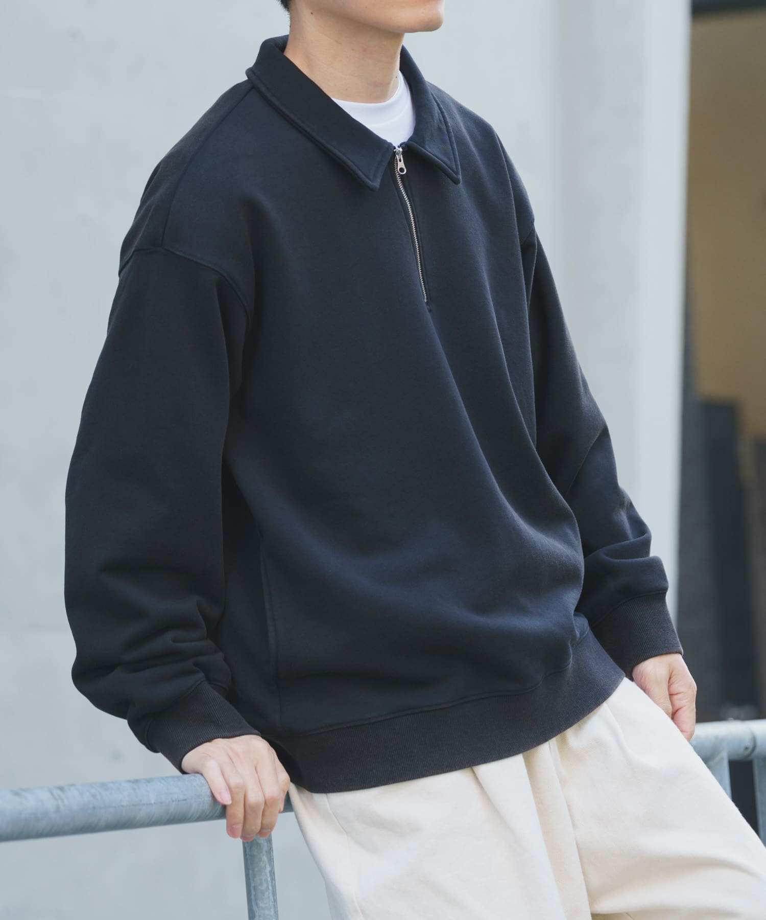 ハーフジップフェード裏毛プルオーバー